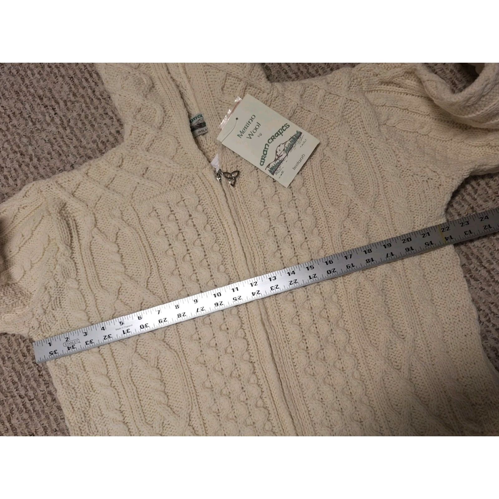 Vintage VINTAGE 90s Aran Craft Cardigan Sweater Womens Small Beige Wool Full Zip Cable Knit Autumn Winter Spring Summer Size S / US 4 / IT 40 - 3 Thumbnail