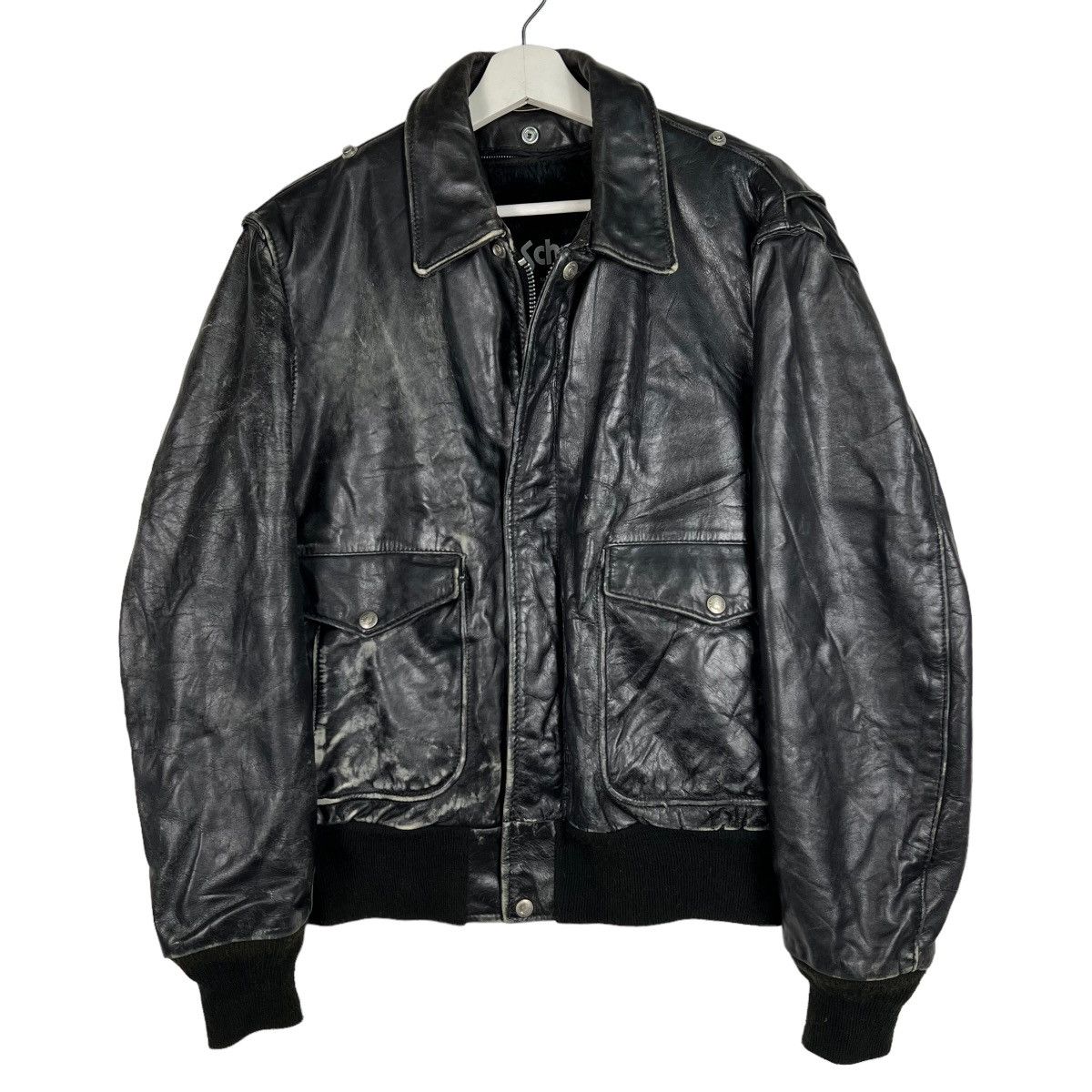 Schott 💥 1970s SCHOTT TYPE A-2 TOPGUN BLACK LEATHER JACKET Size US L / EU 52-54 / 3 - 1 Thumbnail