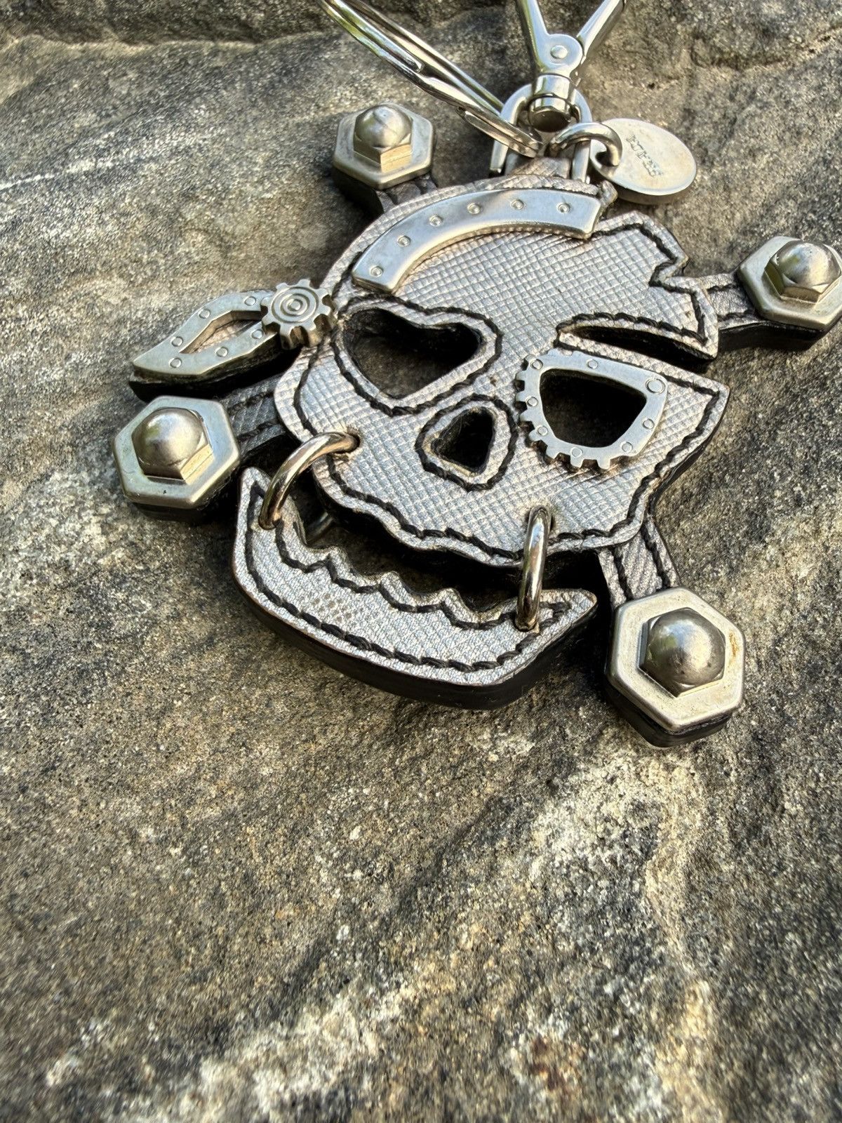 Prada Prada Orc Ogre Leather Metal Bag Charm Key Holder In Grey Size ONE SIZE - 2 Thumbnail