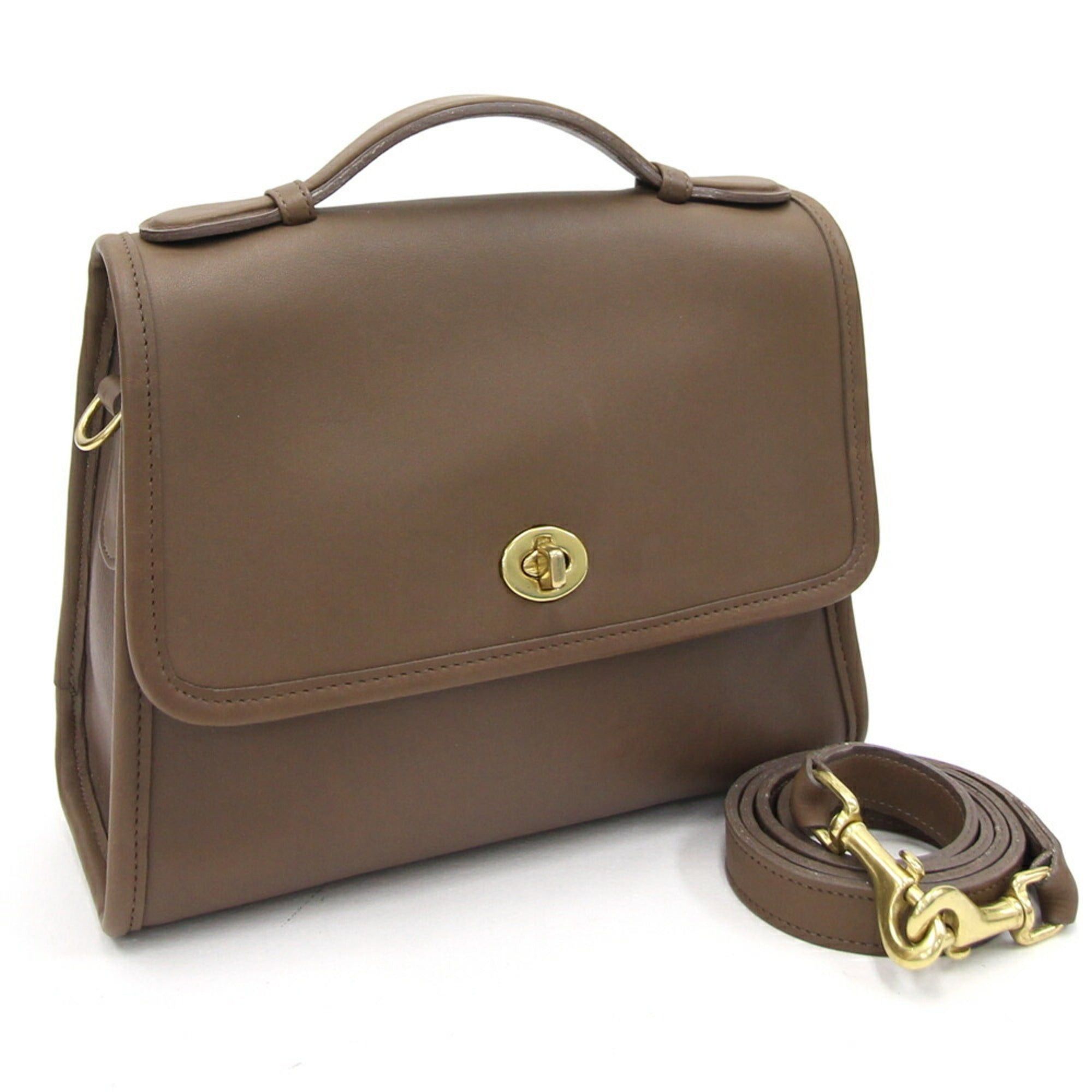 image of Coach Handbag 9870 Brown Leather Old Turnlock Shoulder Bag Ladies in Black, Women's