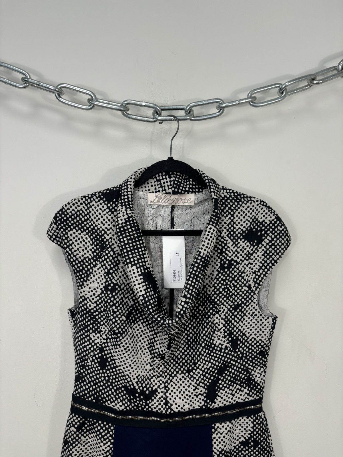 Lela Rose Lela Rose NWT 12 Black Ivory Cowl Neck Wool Blend Dress Size XL / US 12-14 / IT 48-50 - 3 Thumbnail