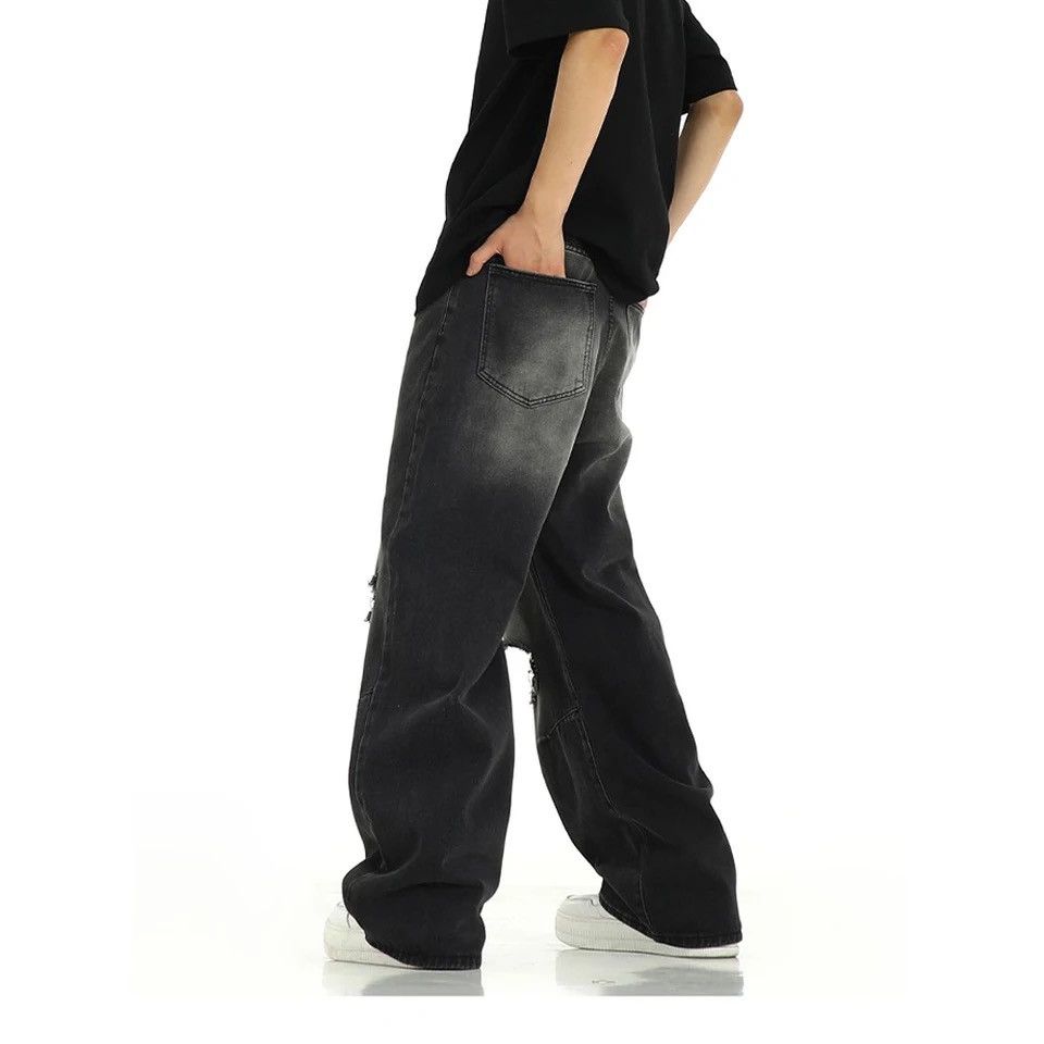 Japanese Brand × Vintage Black Ripped Jeans Men Street Fashion Casual Size US 35 - 5 Thumbnail