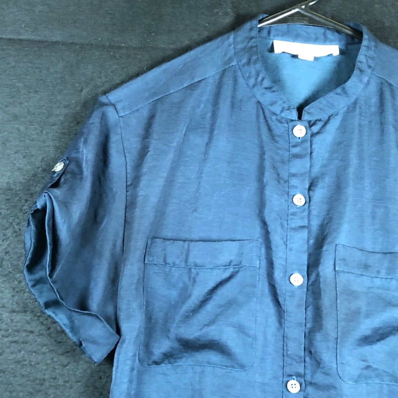 Loft LOFT Ann Taylor Womens Blouse Navy Blue Button Down Wrap Lightweight XS Short Sleeve Casual Workwear Regular Buttoned Front, 30 Day Returns Size XS / US 0-2 / IT 36-38 - 4 Thumbnail