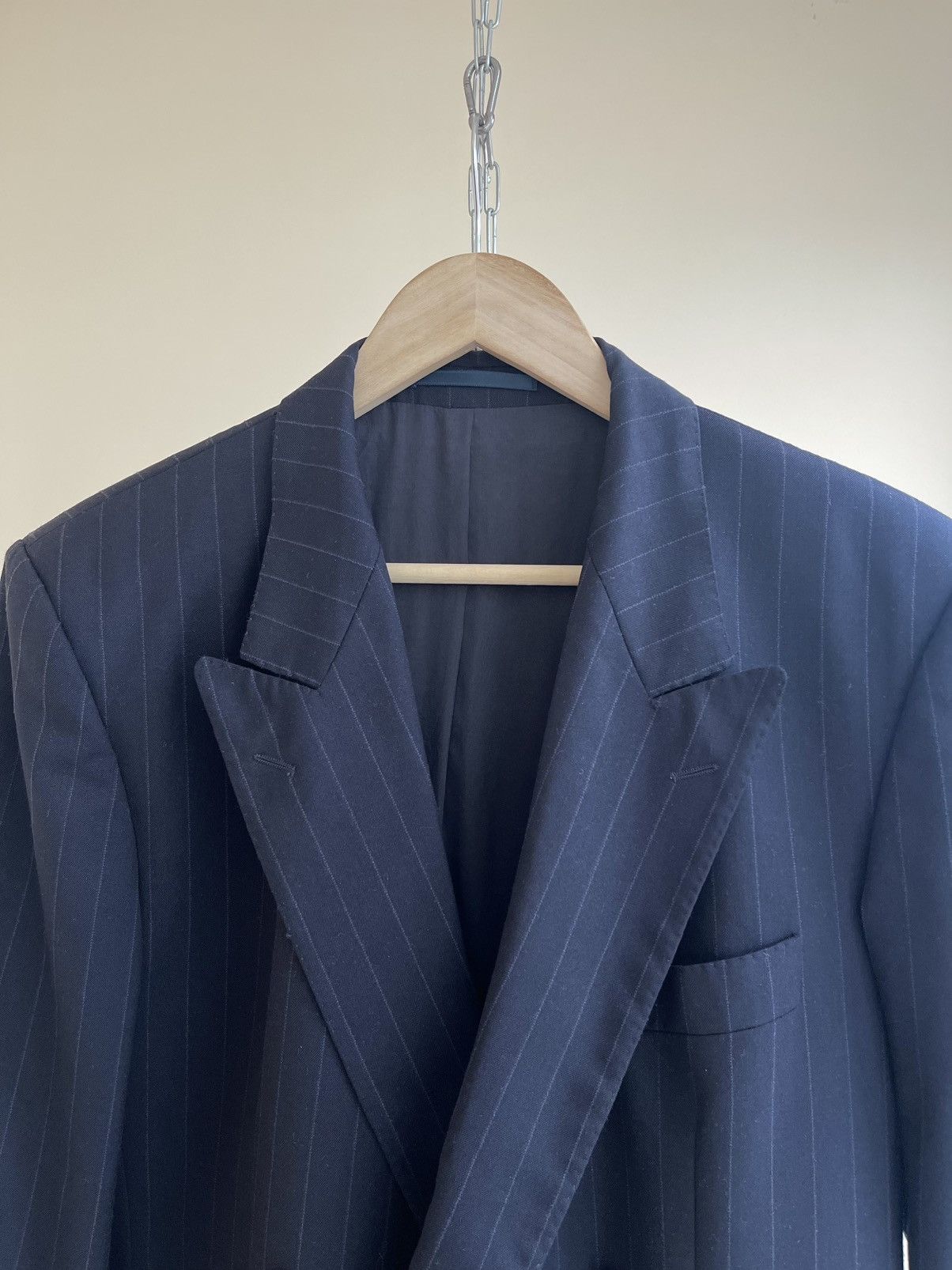 Hugo Boss BOSS Wool Pinstripe Suit 80s Double Breasted Blazer Trousers Size 38R - 8 Thumbnail