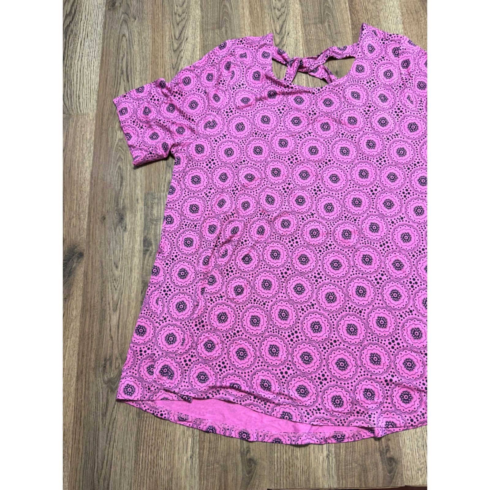 Vintage Lane Bryant Shirt Women's Plus Size 14/16 Black Pink Printed Short Sleeve Shirt Size XL / US 12-14 / IT 48-50 - 3 Thumbnail