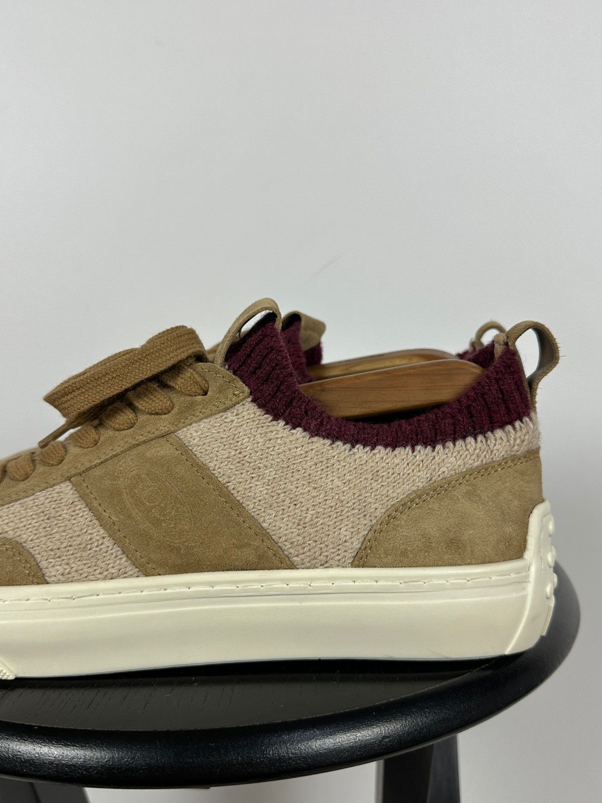 Tod's Tod’s Knit Suede Beige/Burgundy Low Top Lace Up Sneakers Size US 9 / EU 42 - 14 Thumbnail