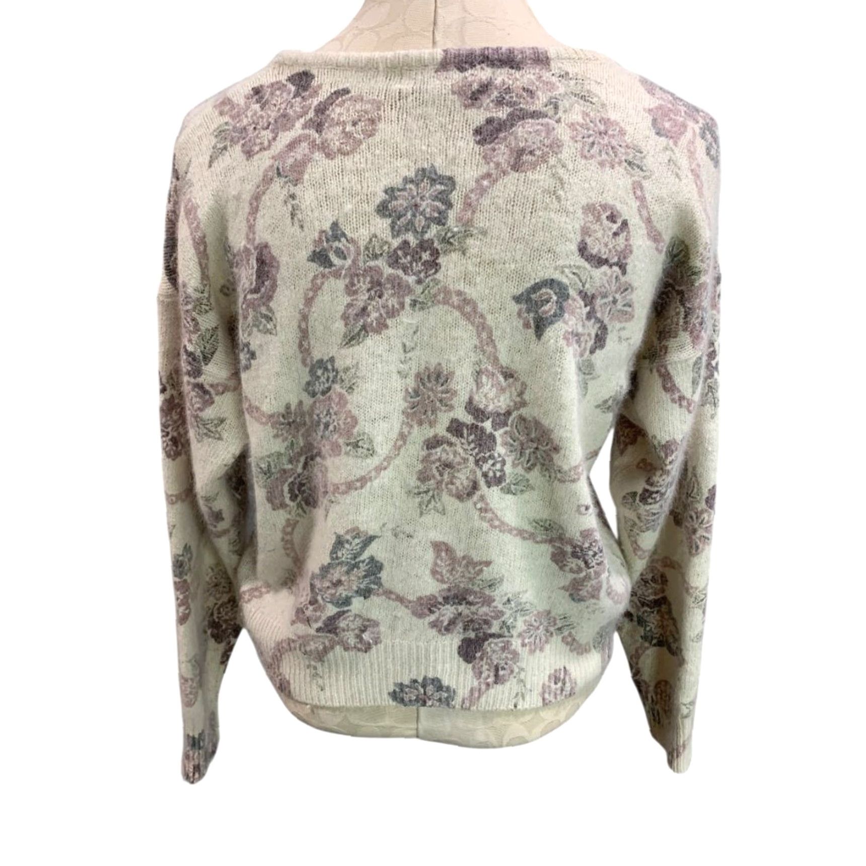 VINTAGE Rachel Max Womens Silk Angora Blend Floral Sweater Shirt