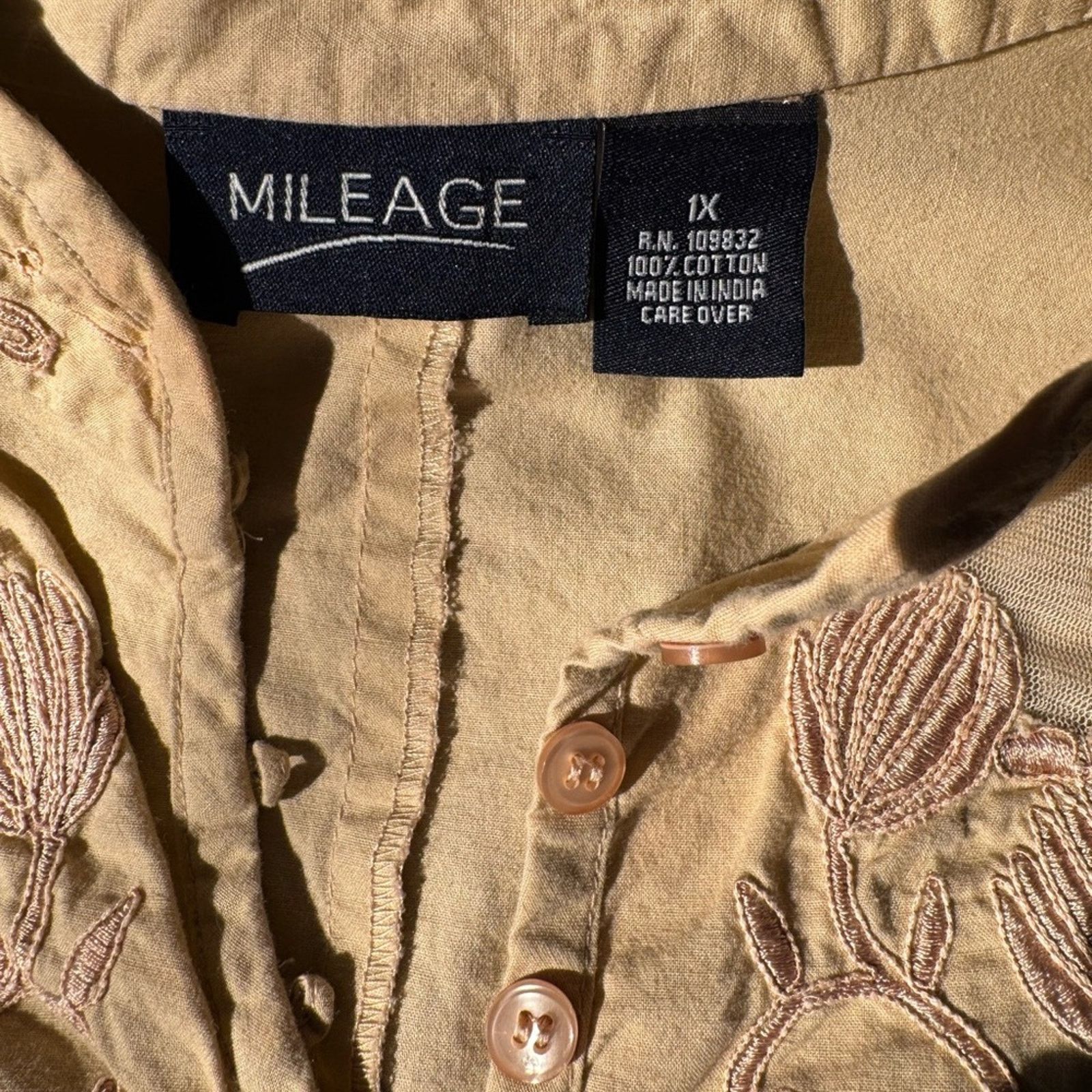 Miles New York Embroidered Beige Women Cotton Blouse peek a boo mesh Size XL / US 12-14 / IT 48-50 - 6 Thumbnail