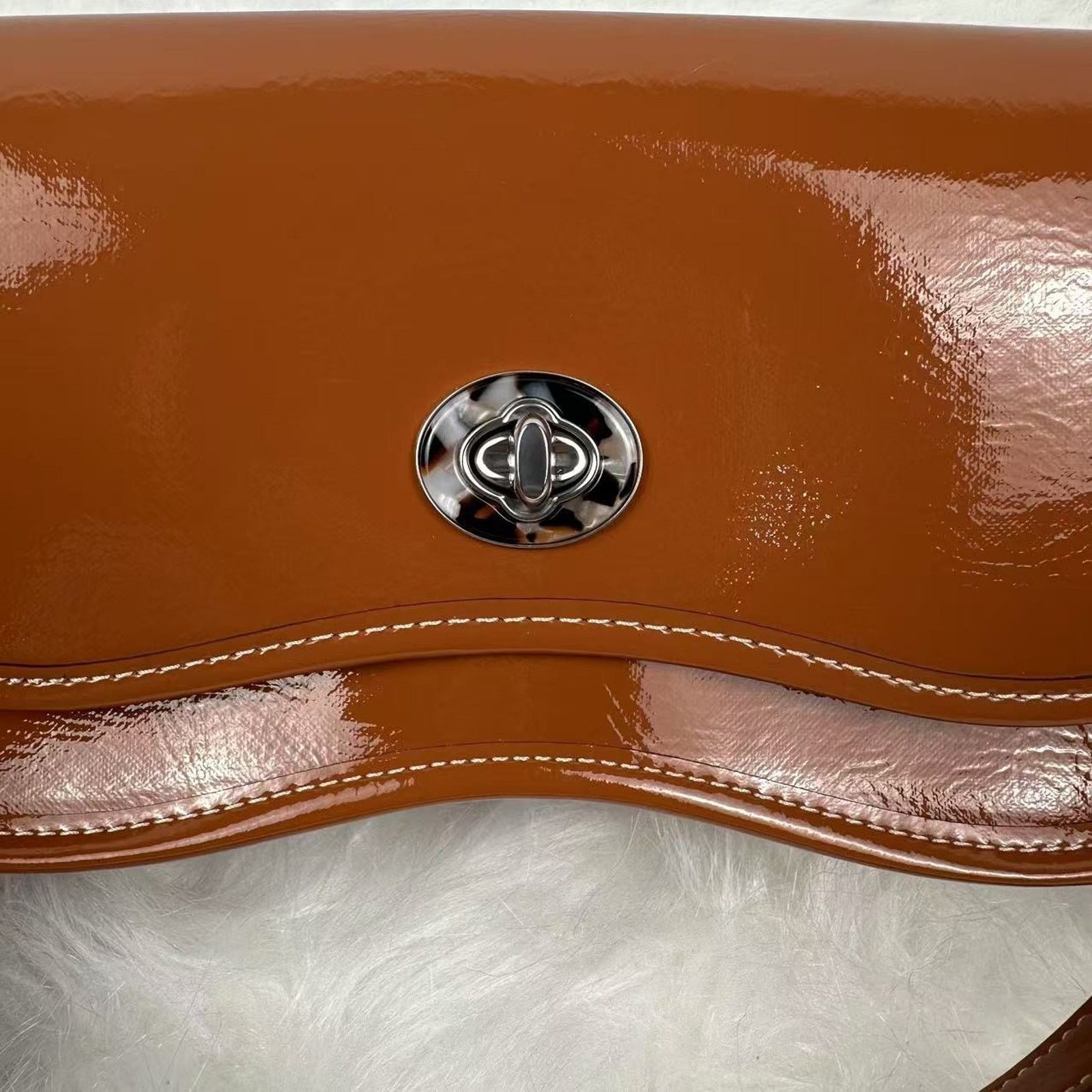 Coach COACH Mini Wavy Dinky Crinkle Patent Leather Crossbody Amber Size ONE SIZE - 11 Thumbnail