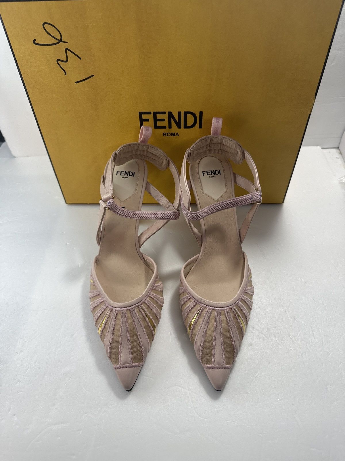Gucci FENDI leather and mesh high-heeled slingbacks Size US 6.5 Size US 6.5 / IT 36.5 - 13 Thumbnail