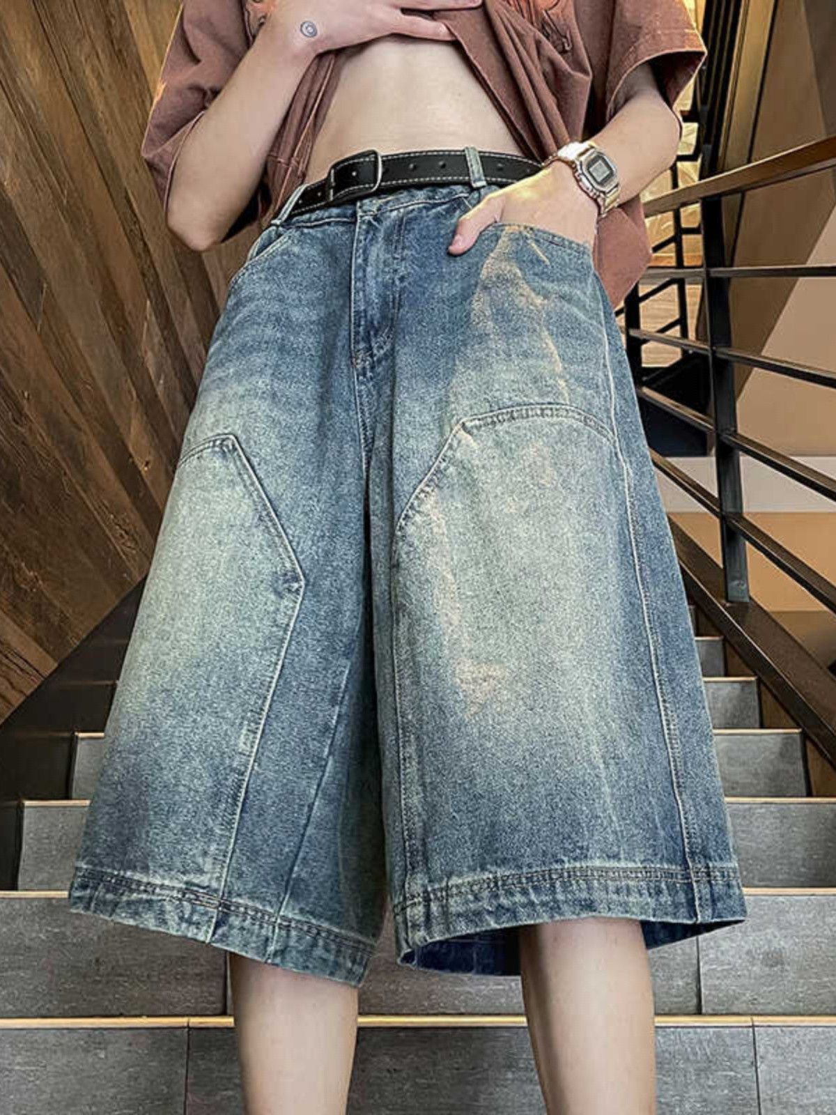 Japanese Brand × Jean Retro washed straight leg wide leg denim shorts Size US 32 / EU 48 - 2 Thumbnail