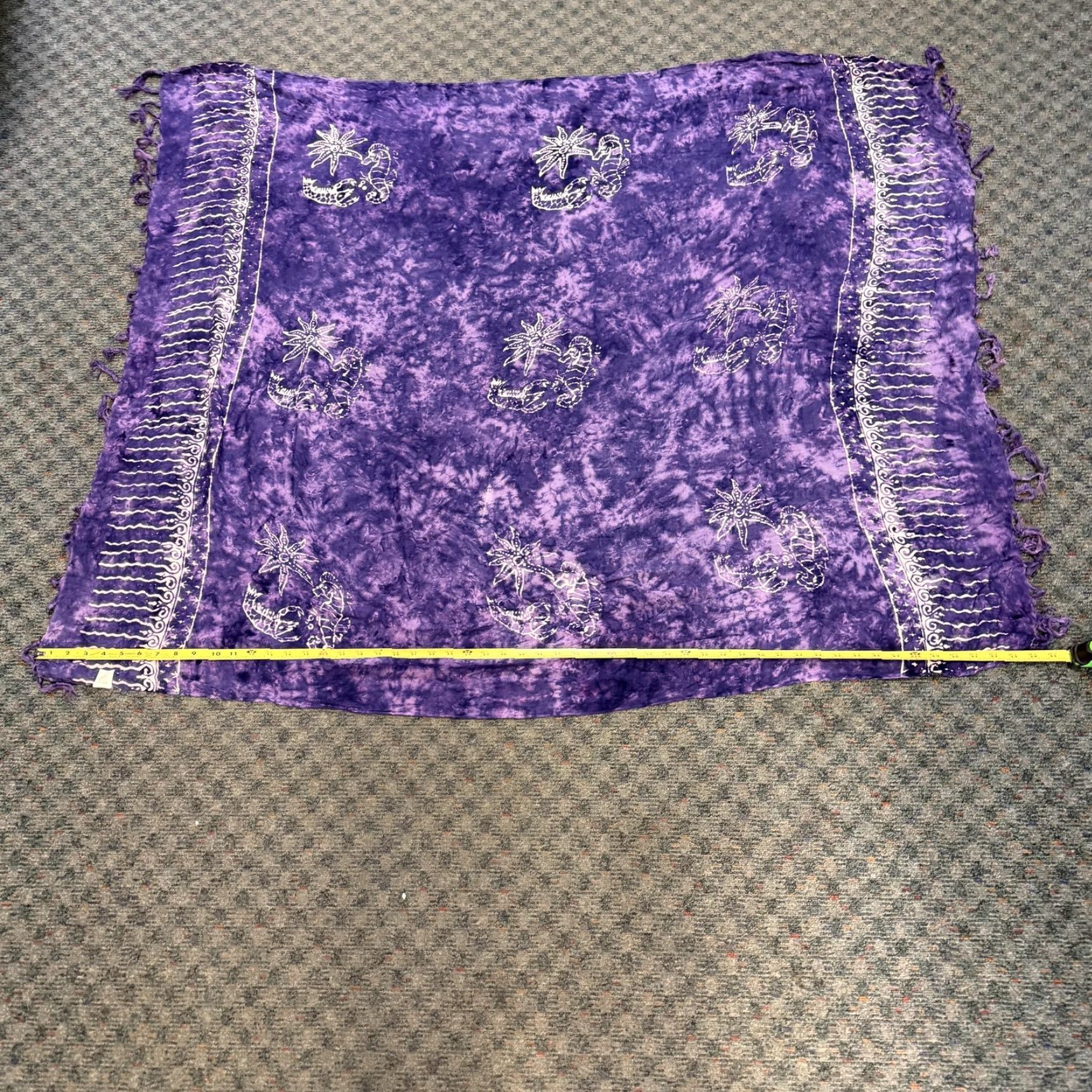 Vintage Simona Womens Shawl/Wrap One Size Purple Batik Fringe Seahorse Beach Hippie Boho Shawl Wrap Rectangle Scarf Summer 54in 43.5in Mens Womens Size ONE SIZE - 5 Thumbnail