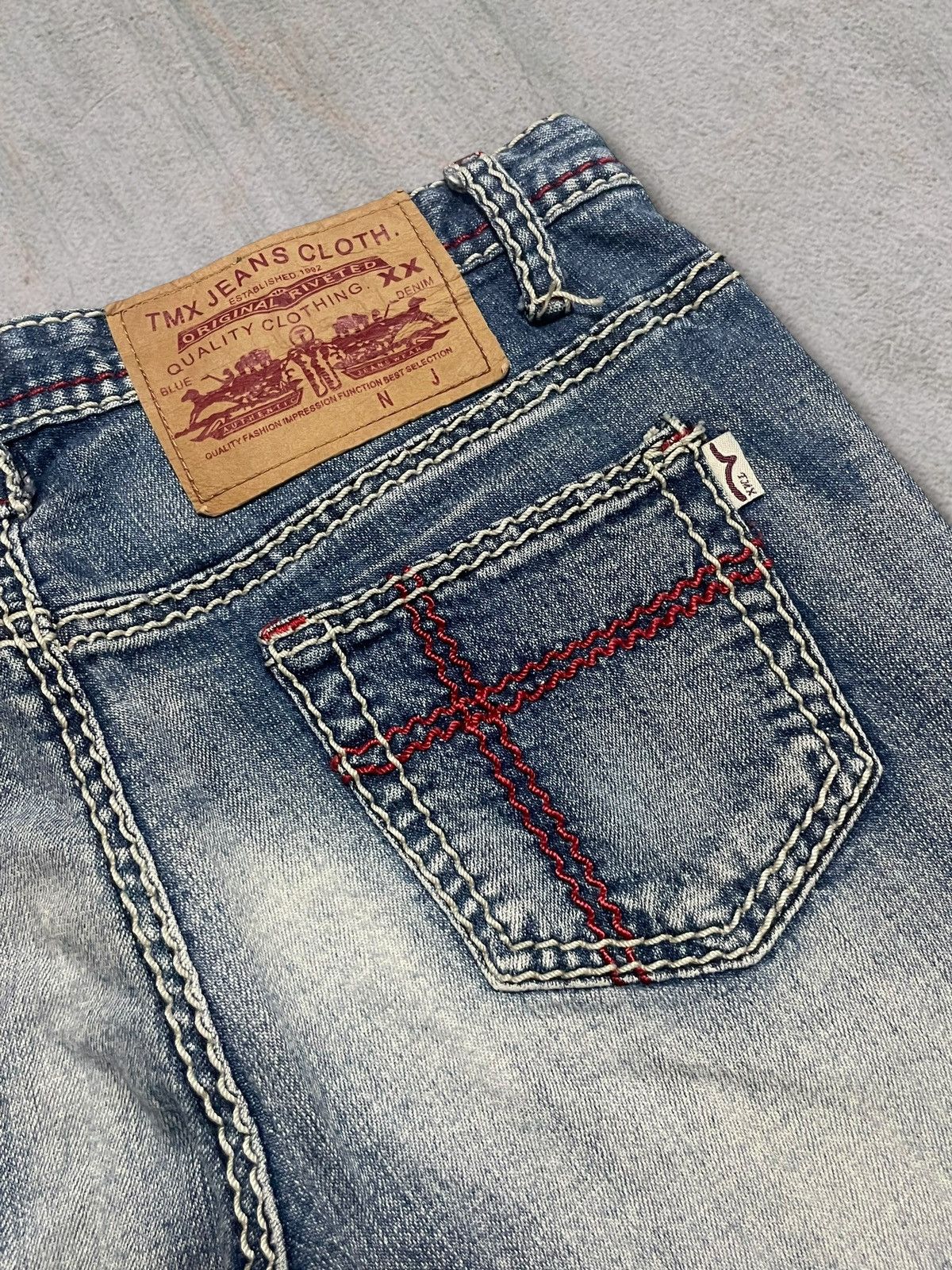 Japanese Brand Vintage Y2K Womenswear Bold Stitch Blue Wash Bootcut Jeans Size 29" - 9 Thumbnail