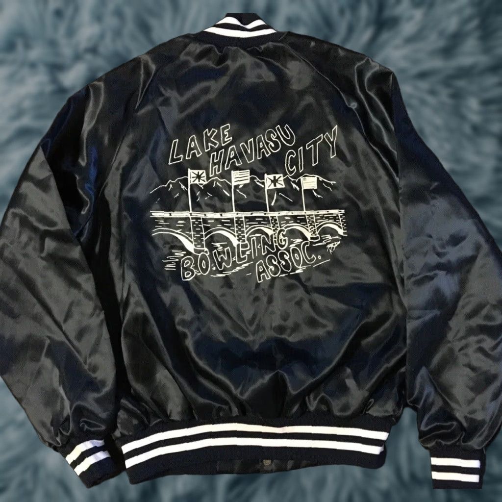 Vintage Vtg 80s Lake Havasu Bowling Hall Of Fame Satin Jacket M L USA Pool Hall Bar Grunge 70s Size US M / EU 48-50 / 2 - 1 Thumbnail