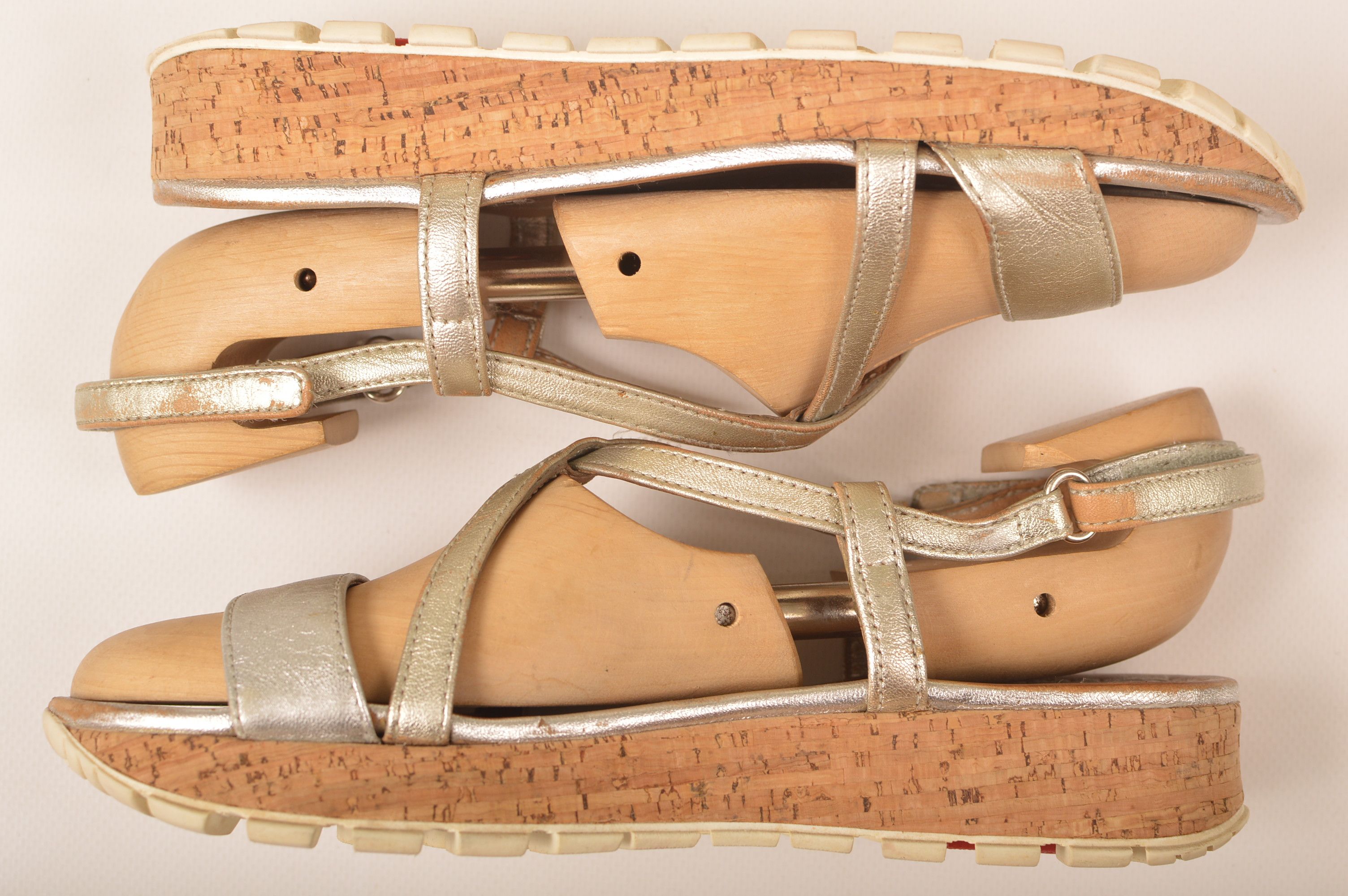 Prada × Vintage Prada Vintage Pratform Cork Silver Strappy Sandals Size US 7 / IT 37 - 5 Thumbnail