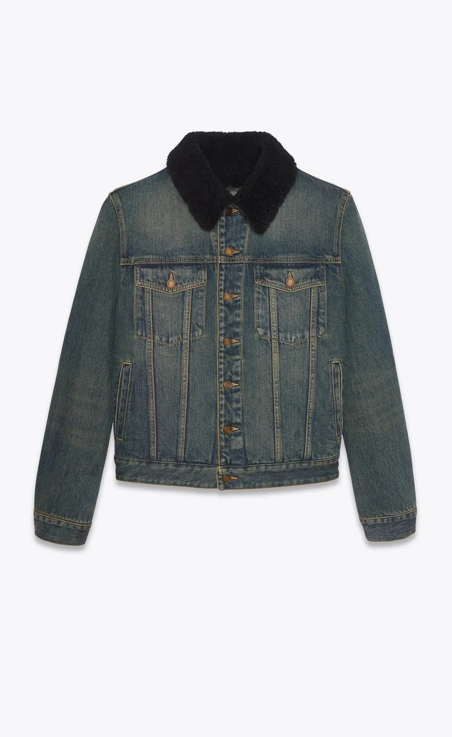 Saint Laurent Paris o1s1wg111224 Jacket With Shearling in Dark Dirty in Blue Size US XL / EU 56 / 4 - 1 Thumbnail