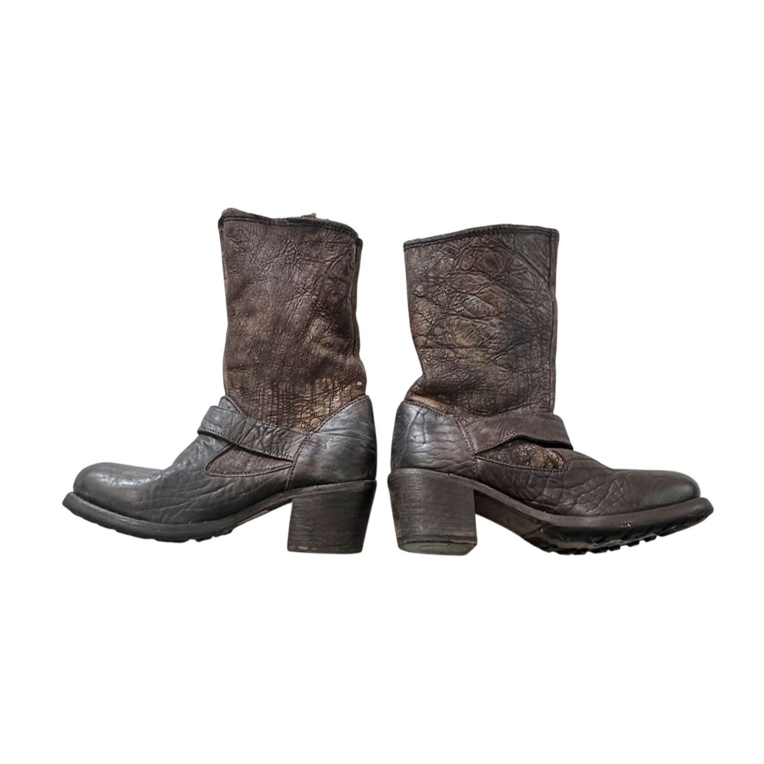 Other Nylo Distressed Leather Shearling Double Zip Booties Brown E Size US 9 / IT 39 - 3 Thumbnail