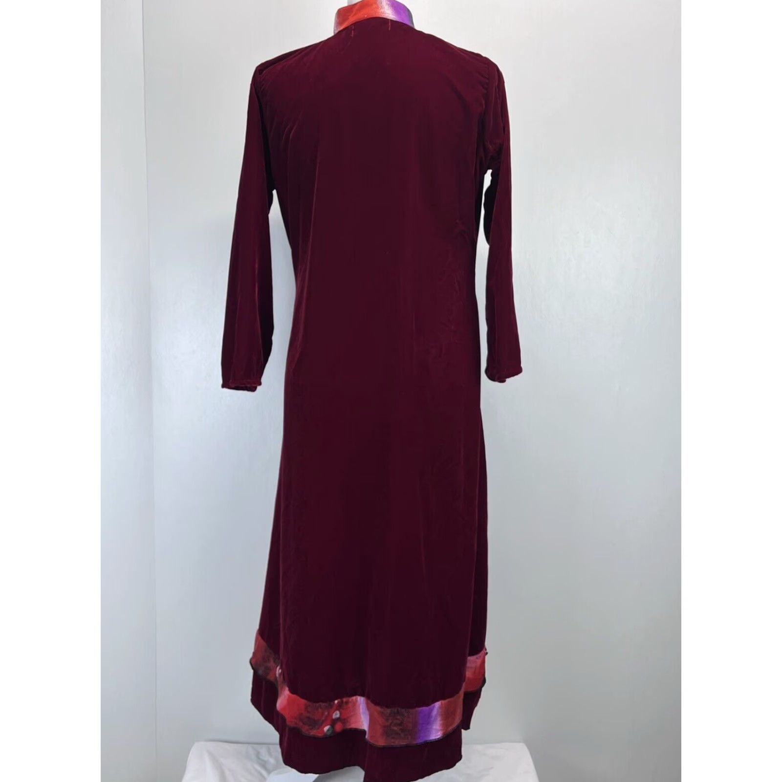 Velvet Fatima Garments Red Velvet Embroidered Ethnic Midi Dress Long Sleeve Women's Medium Size M / US 6-8 / IT 42-44 - 4 Thumbnail