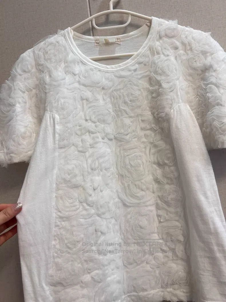 Comme des Garcons Comme des Garcons White lace floral rose T-shirt Size L / US 10 / IT 46 - 3 Thumbnail