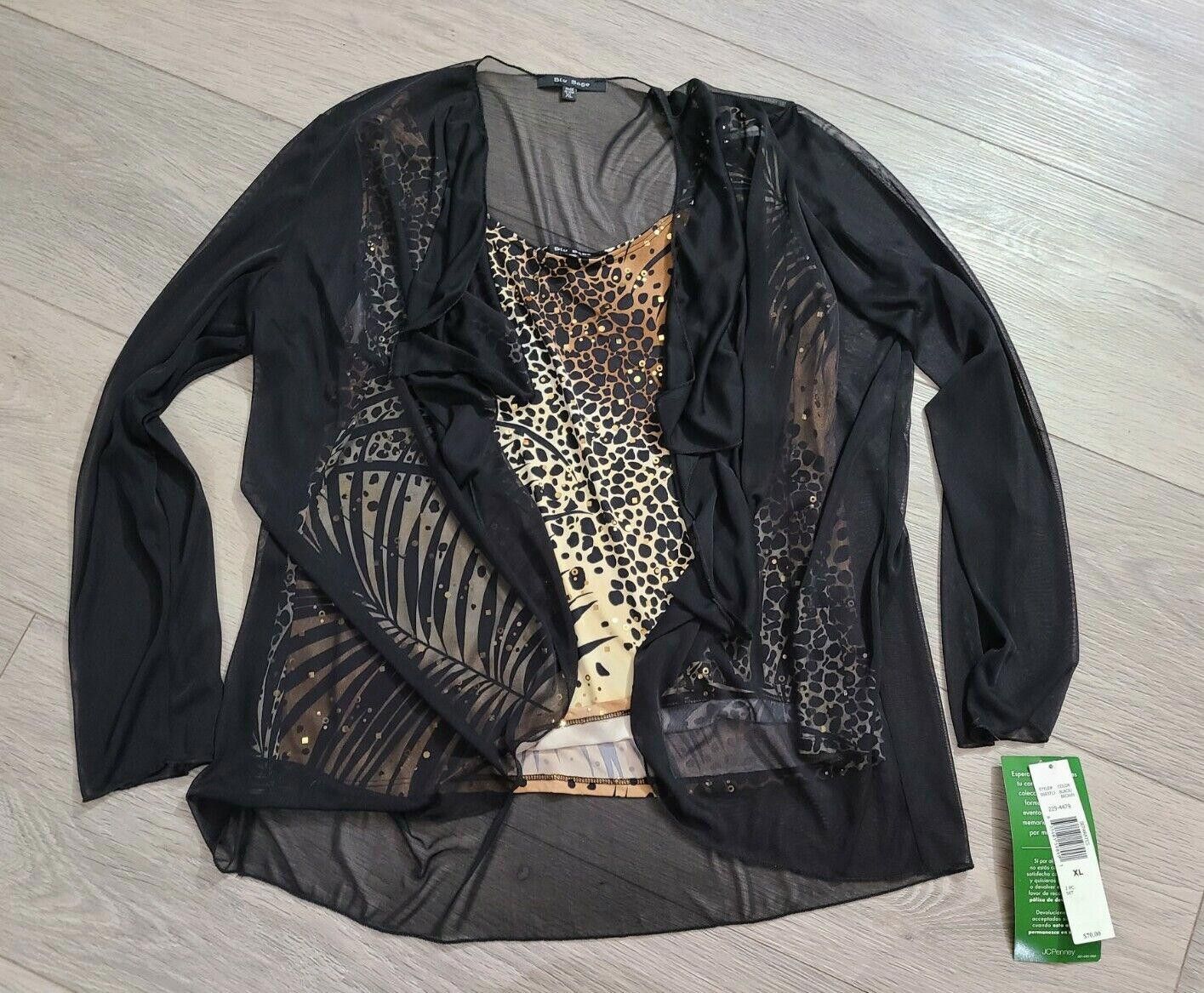 Designer Blu Sage Blouse Top Set Extra Large NWT leopard Black Sheer Size XL / US 12-14 / IT 48-50 - 1 Thumbnail