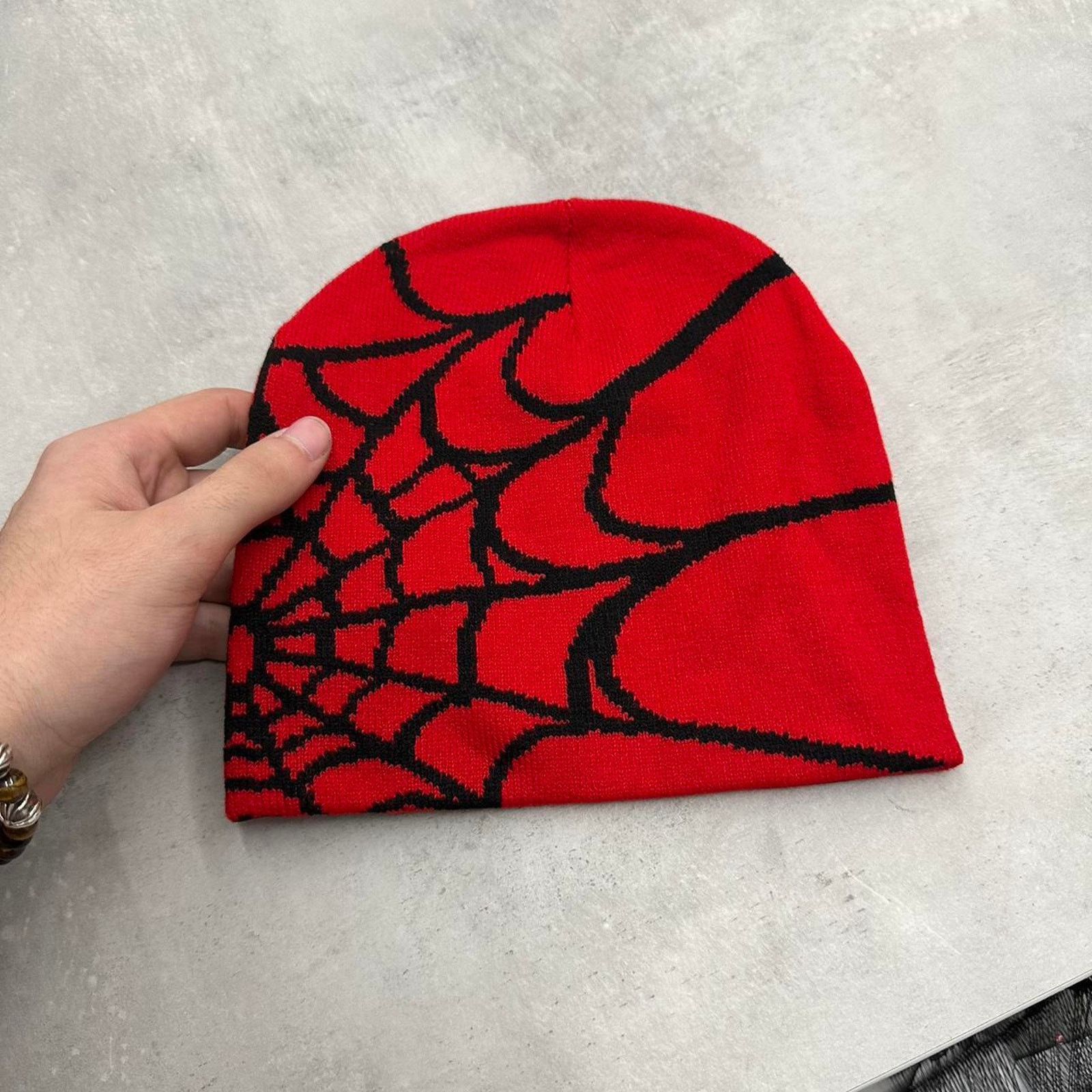 Other Vintage Style Red and Black Spider Web Beanie Hat Accessory Size ONE SIZE - 1 Thumbnail