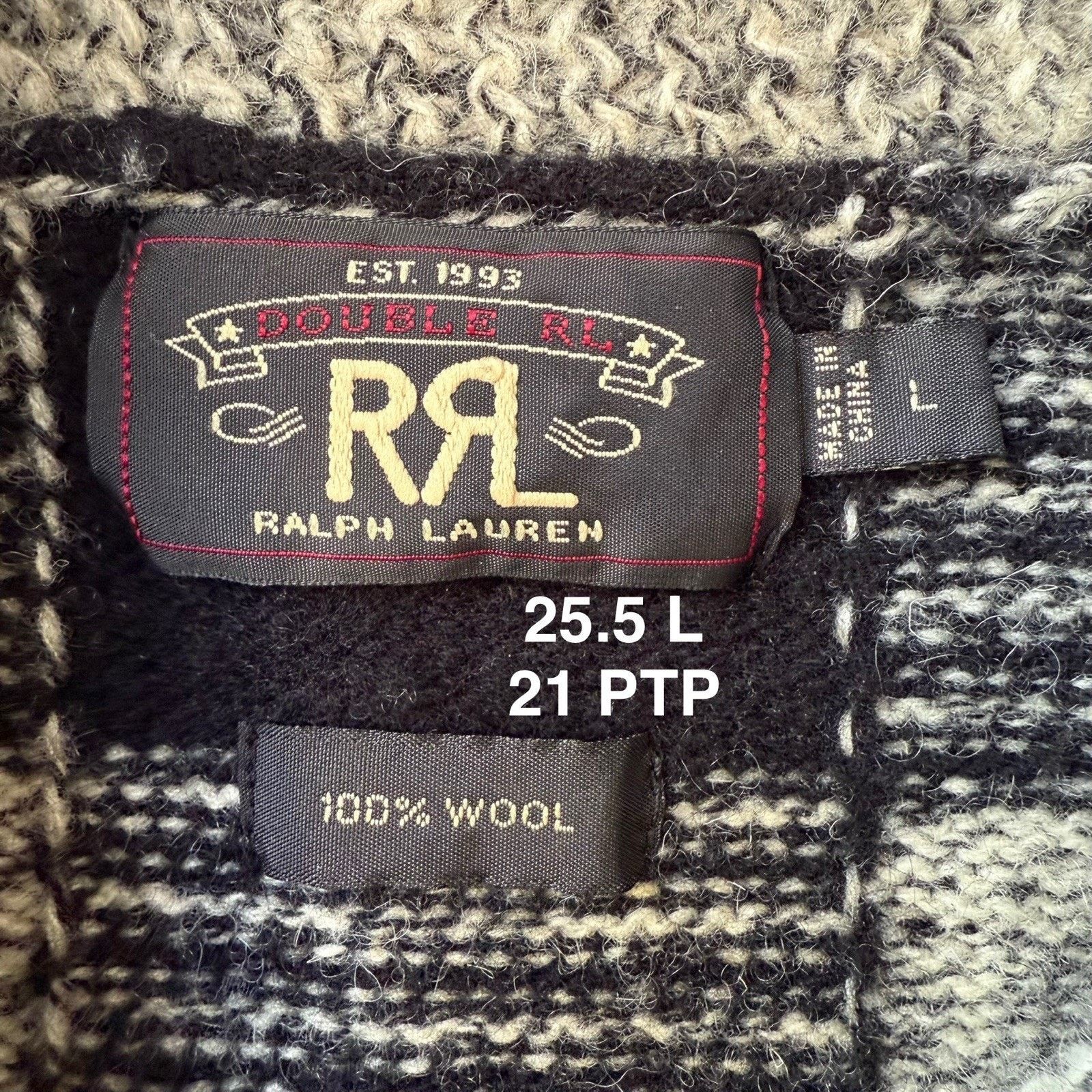 RRL Ralph Lauren RRL Wool Sweater Large Gray Black Check Knit Shawl Collar Size US L / EU 52-54 / 3 - 7 Thumbnail