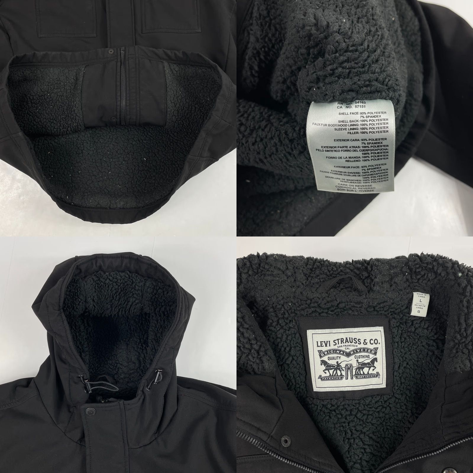 Levi's VINTAGE Levi's Jacket Mens Large Black Sherpa Lined Hooded Softshell Hiking Work Wear Size US L / EU 52-54 / 3 - 8 Thumbnail