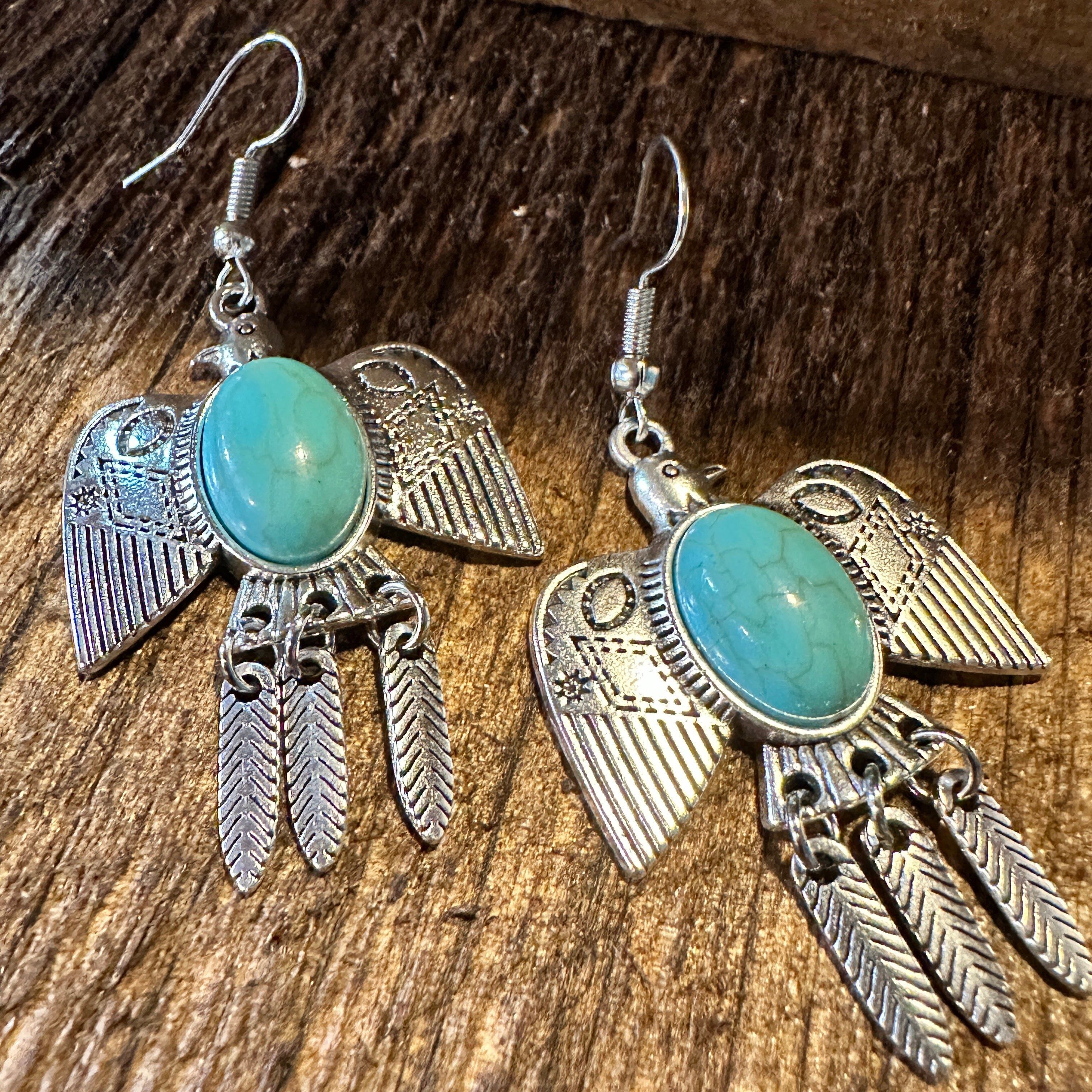 Other Navajo Thunderbird Turquoise Drop Earrings with Silver Plati Size ONE SIZE - 7 Thumbnail