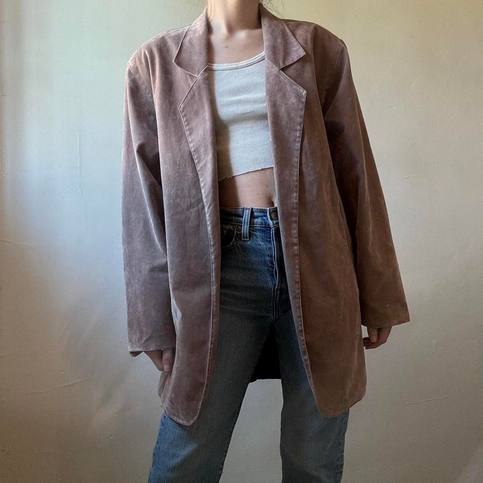 Vintage Vintage Oxford Faux Suede Tan Oversized Blazer XL Boxy Size XL / US 12-14 / IT 48-50 - 2 Thumbnail