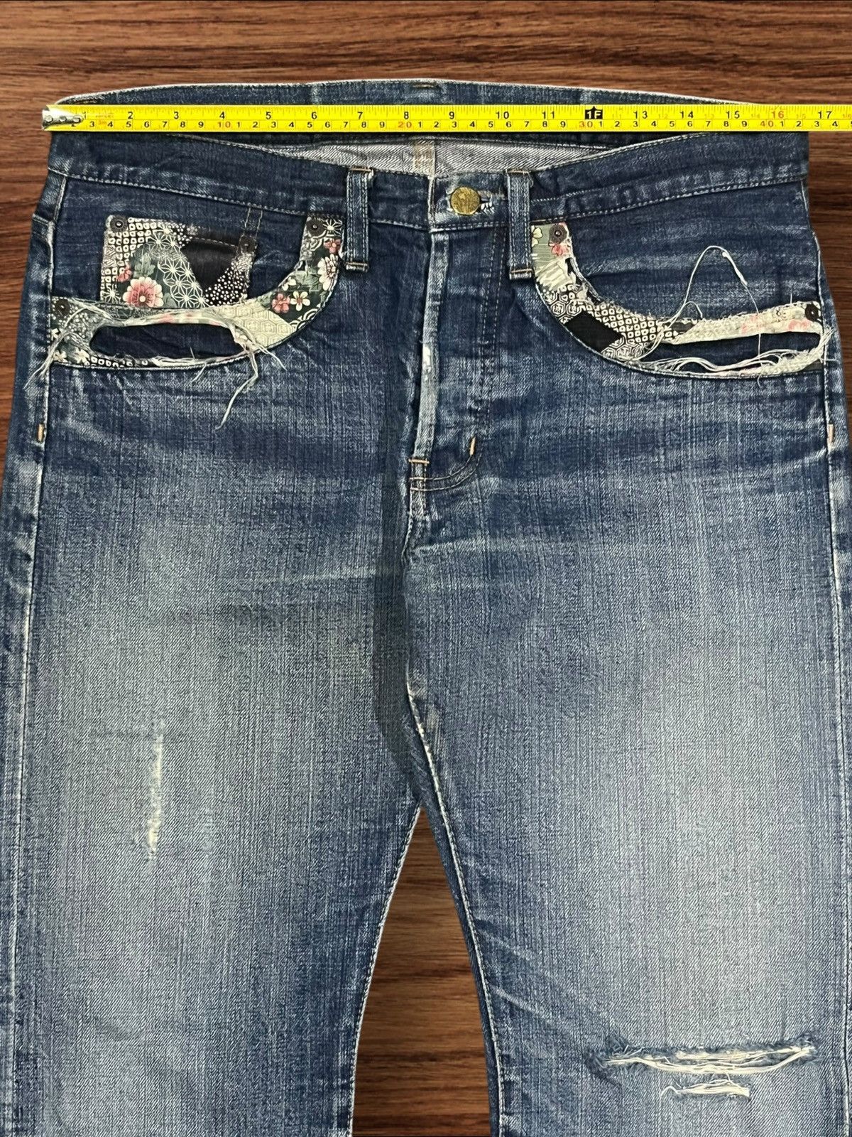 Japanese Brand × Le Grande Bleu (L.G.B.) × Takeo Kikuchi Vintage Takeo Kikuchi Japan Sakura Sukajan Selvedge Jeans Size US 33 - 19 Thumbnail
