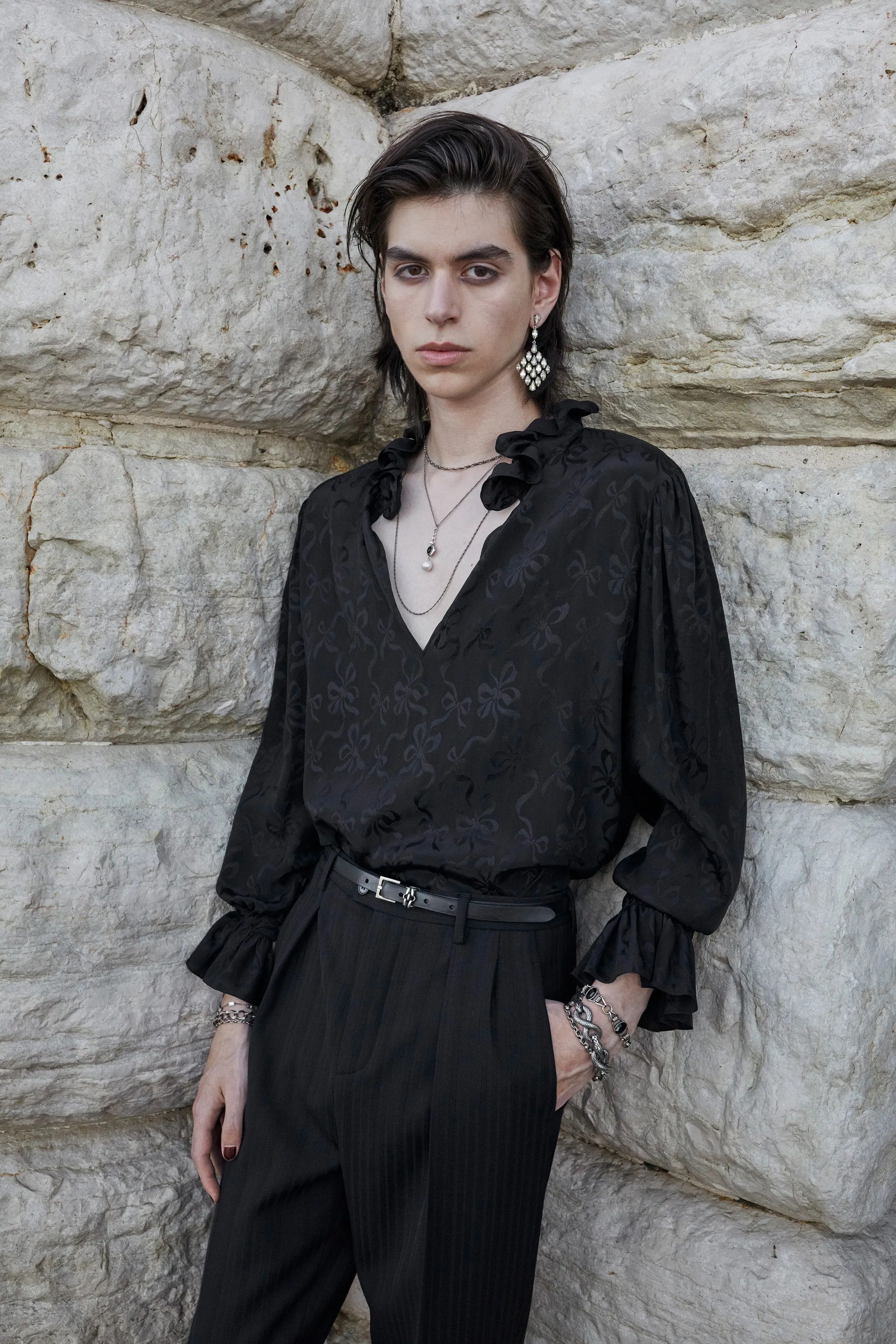 Saint Laurent Paris SS22 Saint Laurent Frilled Blouse in Matte and Shiny Silk Size US S / EU 44-46 / 1 - 1 Thumbnail