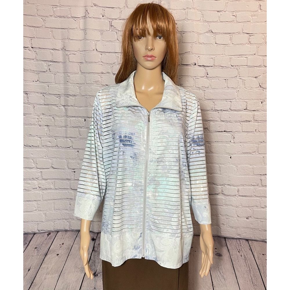 Chicos New Chico's Zenergy Ana Printed Stripe Jacket Light Blue Ja Size XL / US 12-14 / IT 48-50 - 2 Thumbnail