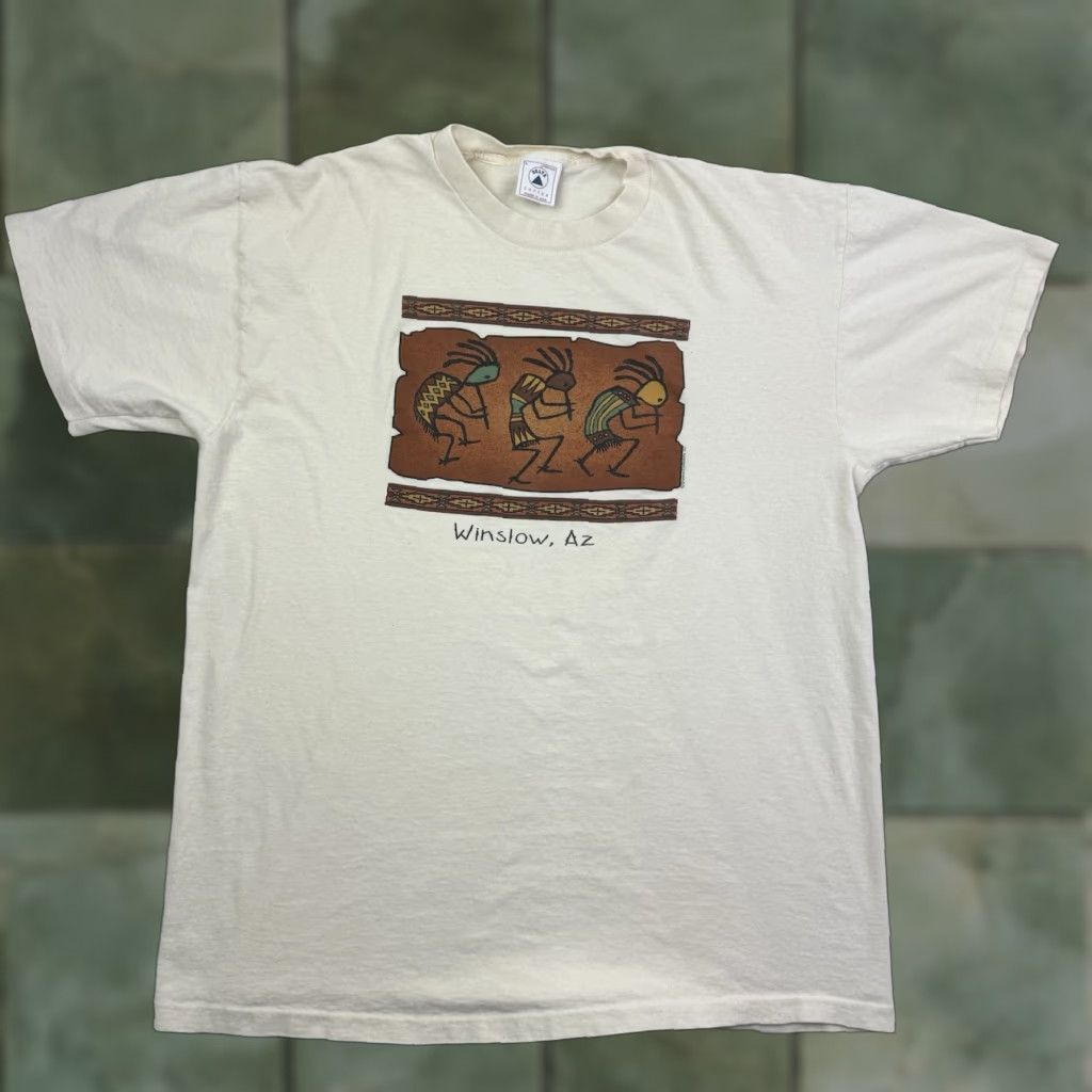 Delta VINTAGE Delta T-Shirt Men Adult Large Beige Cotton Tribal Nature USA 90s Aztec Winslow Arizona Shirt Crew Neck Short Sleeve Size US L / EU 52-54 / 3 - 1 Thumbnail