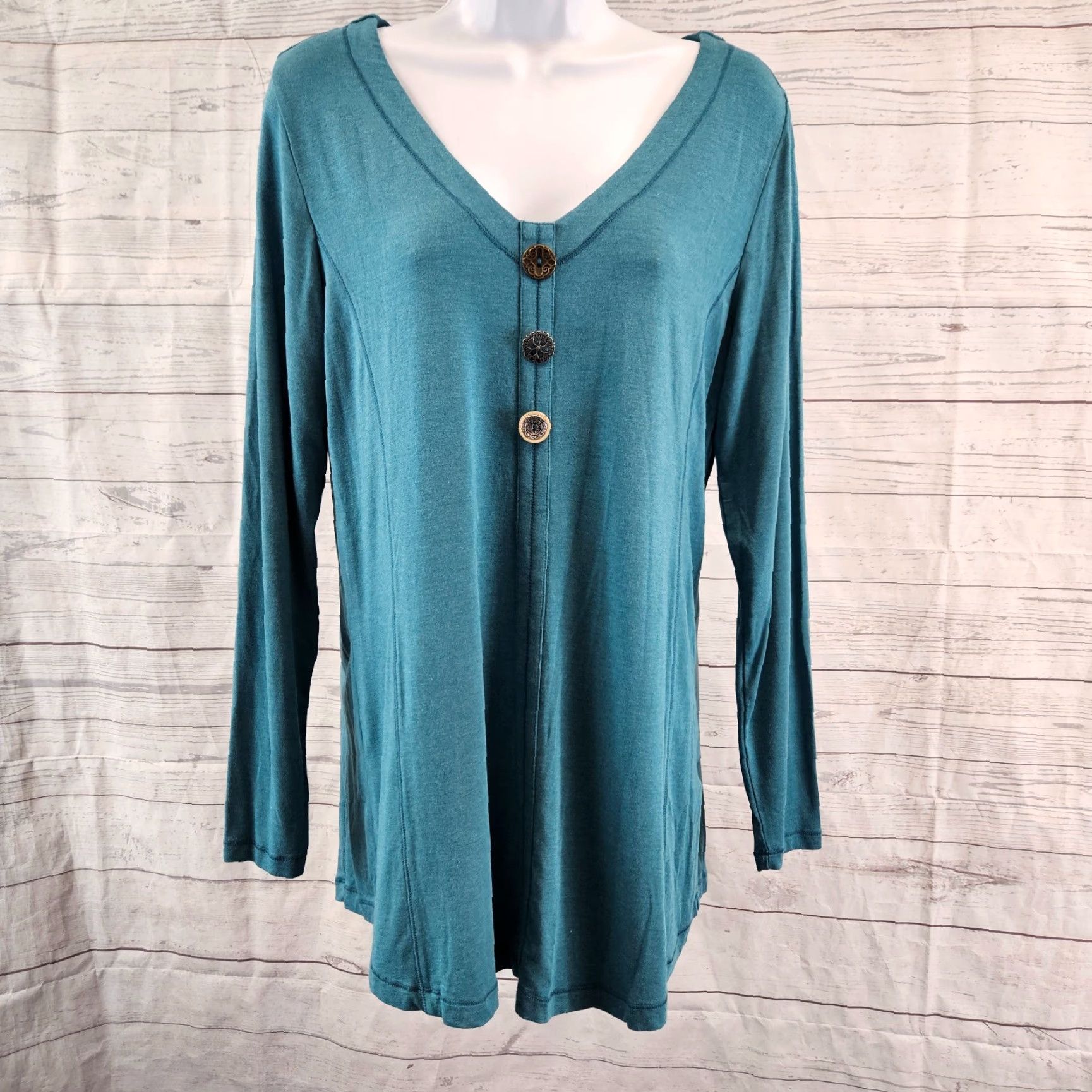 Soft Surroundings Soft Surroundings Top Womens Sz Medium Teal Long Sleeve V-Neck Modal Size M / US 6-8 / IT 42-44 - 2 Thumbnail