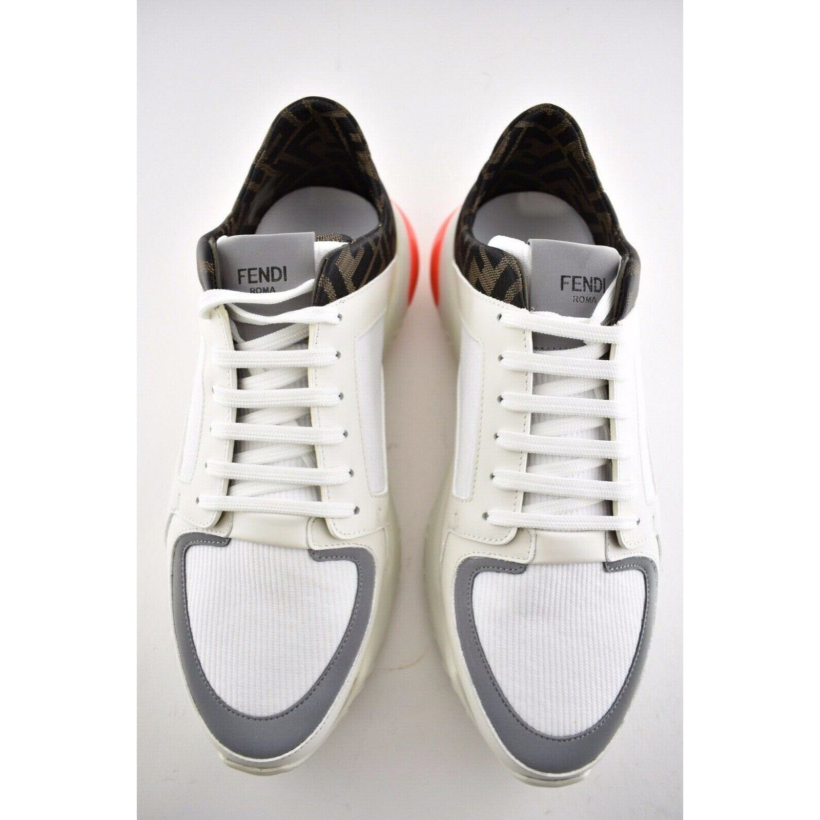 Fendi Fendi Mens White Brown Fabric Logo Sneaker Flat Trainer Size US 8 / EU 41 - 7 Thumbnail