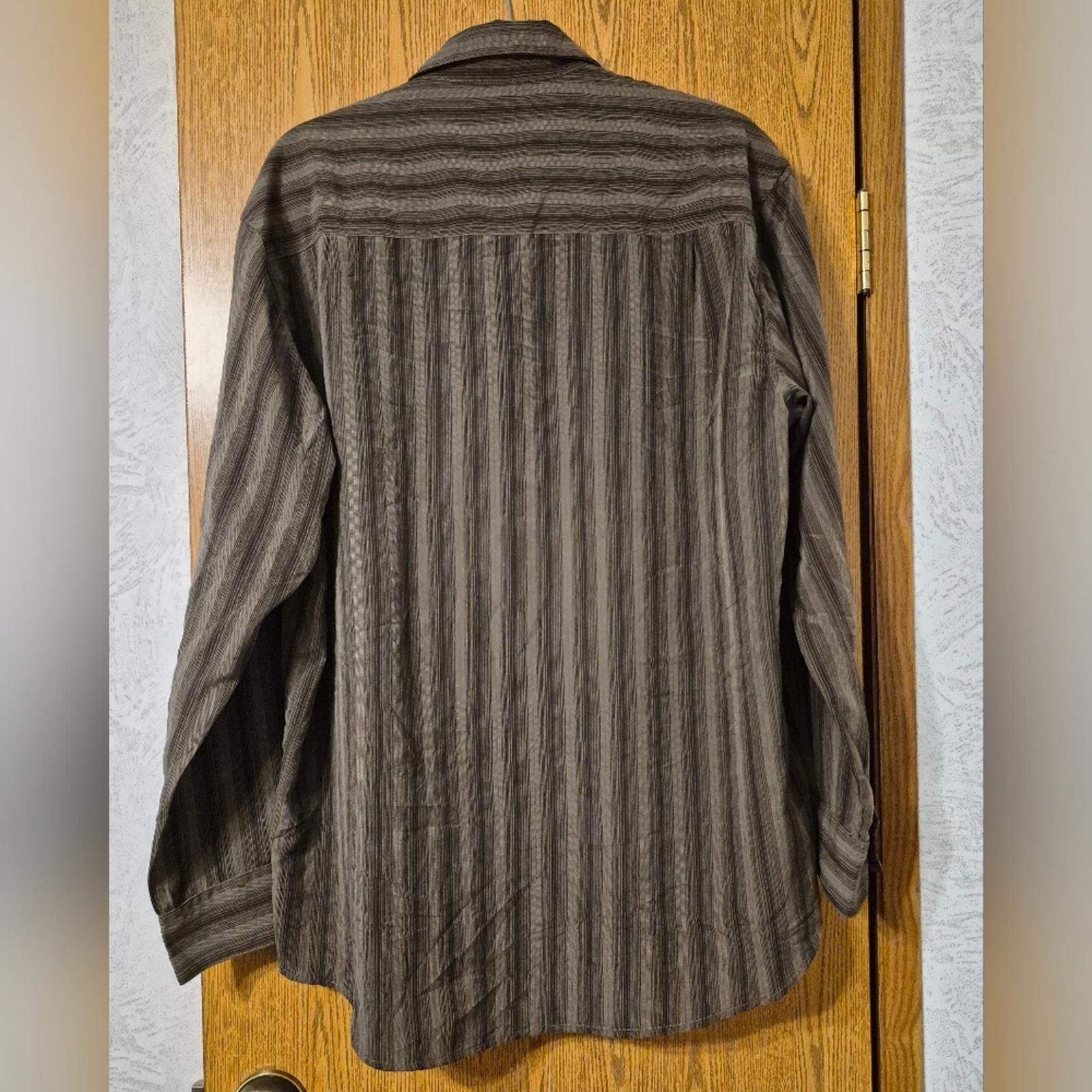 Haggar Haggar Luxury Microfiber Olive Striped Shirt Large Size US L / EU 52-54 / 3 - 3 Thumbnail