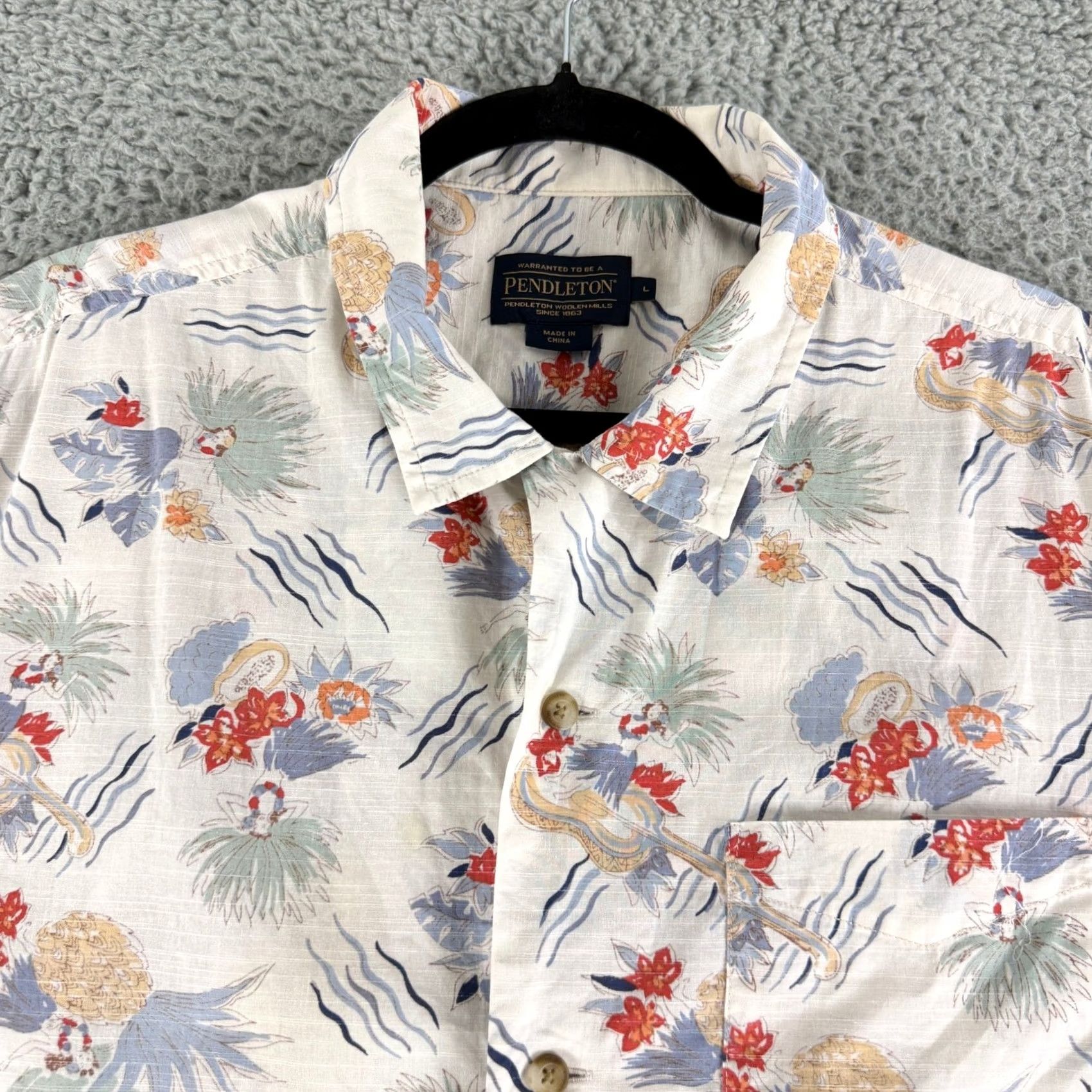 Pendleton Pendleton Button-Down Shirt Mens L White Floral Cotton HS Short Sleeve Casual Travel Hawaiian Dancer Cream? Size US L / EU 52-54 / 3 - 2 Thumbnail