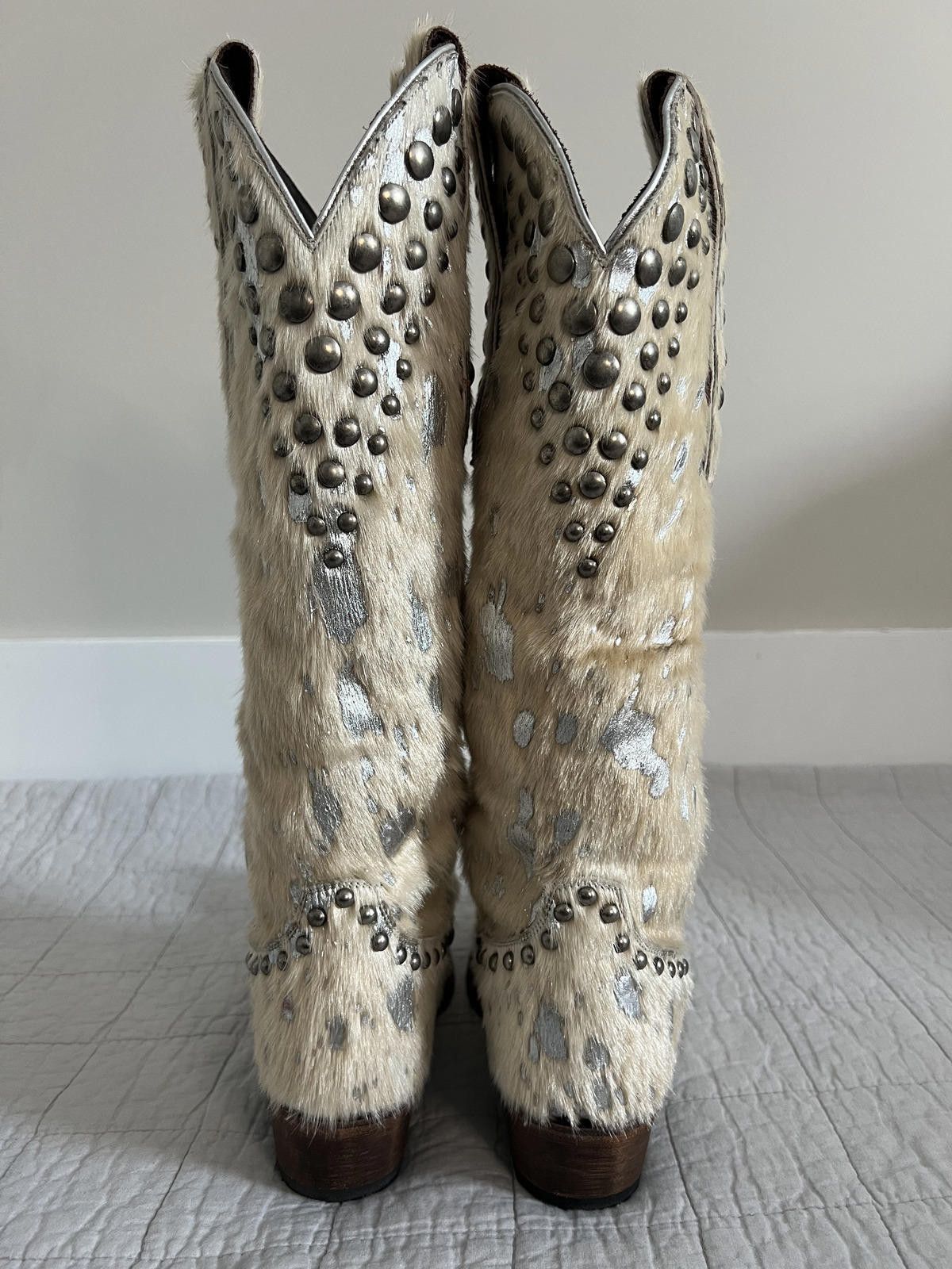Other Lane Pony Hair & Metallic Studded Western Boots, Snip Toe Size US 8 / IT 38 - 4 Thumbnail