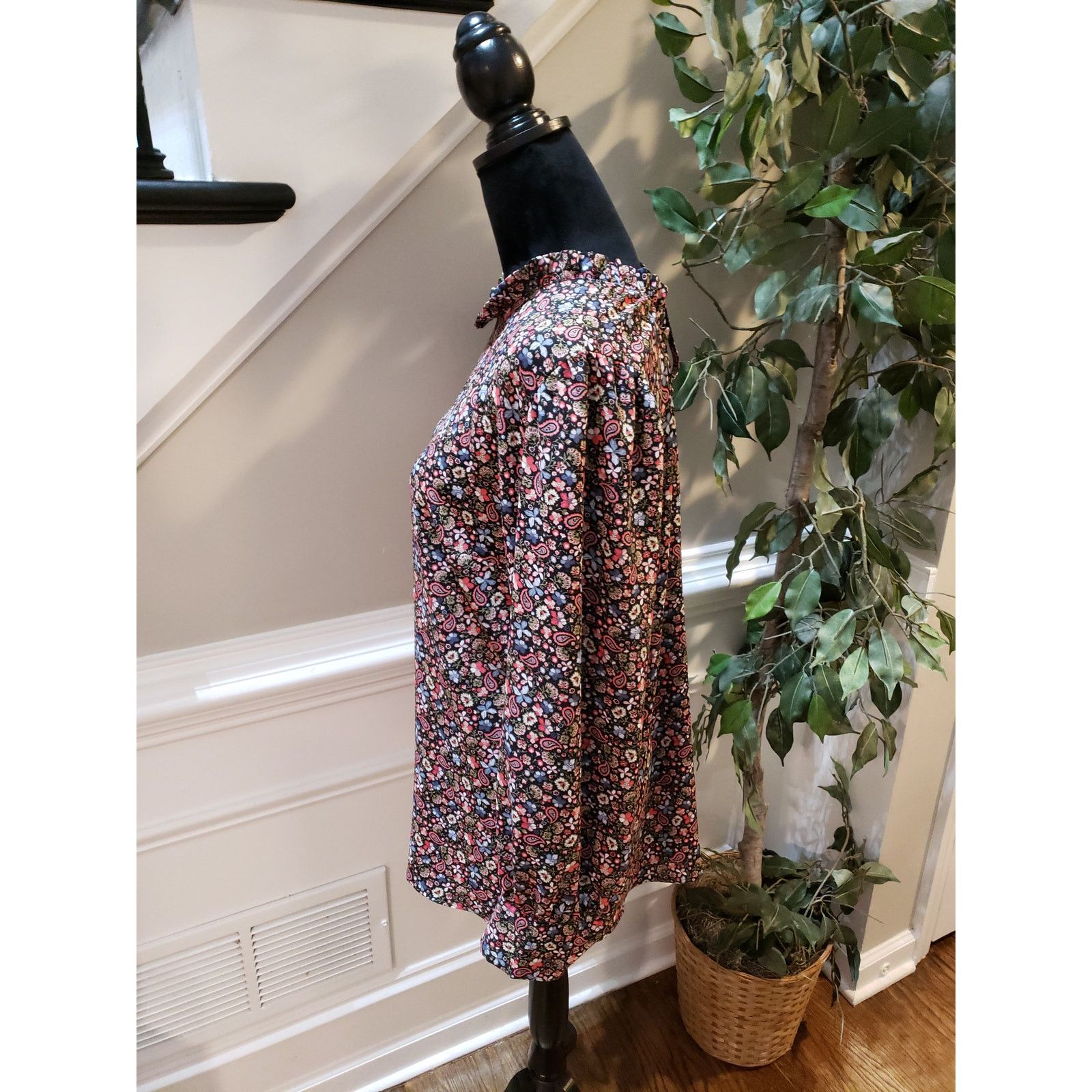 Loft LOFT Plus Blouse Women 16 Black Floral Paisley Long Sleeve Size XXL / US 16-18 / IT 52-54 - 7 Thumbnail
