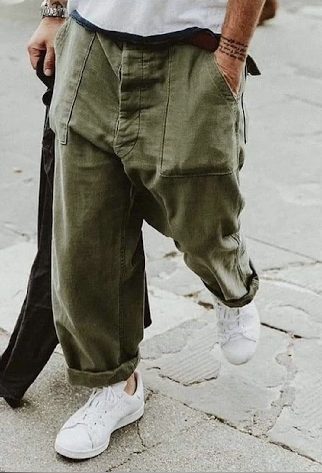 Vintage Vtg Military HBT Fatigue Cargo Pants Twill Herringbone Med Size US 32 / EU 48 - 1 Thumbnail