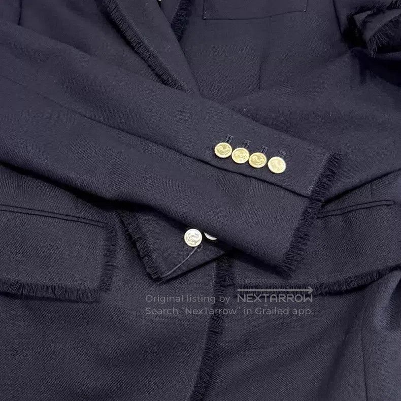 Thom Browne Thom Browne Fringed Leather Jacket with Dark Blue Gold But Size US S / EU 44-46 / 1 - 5 Thumbnail