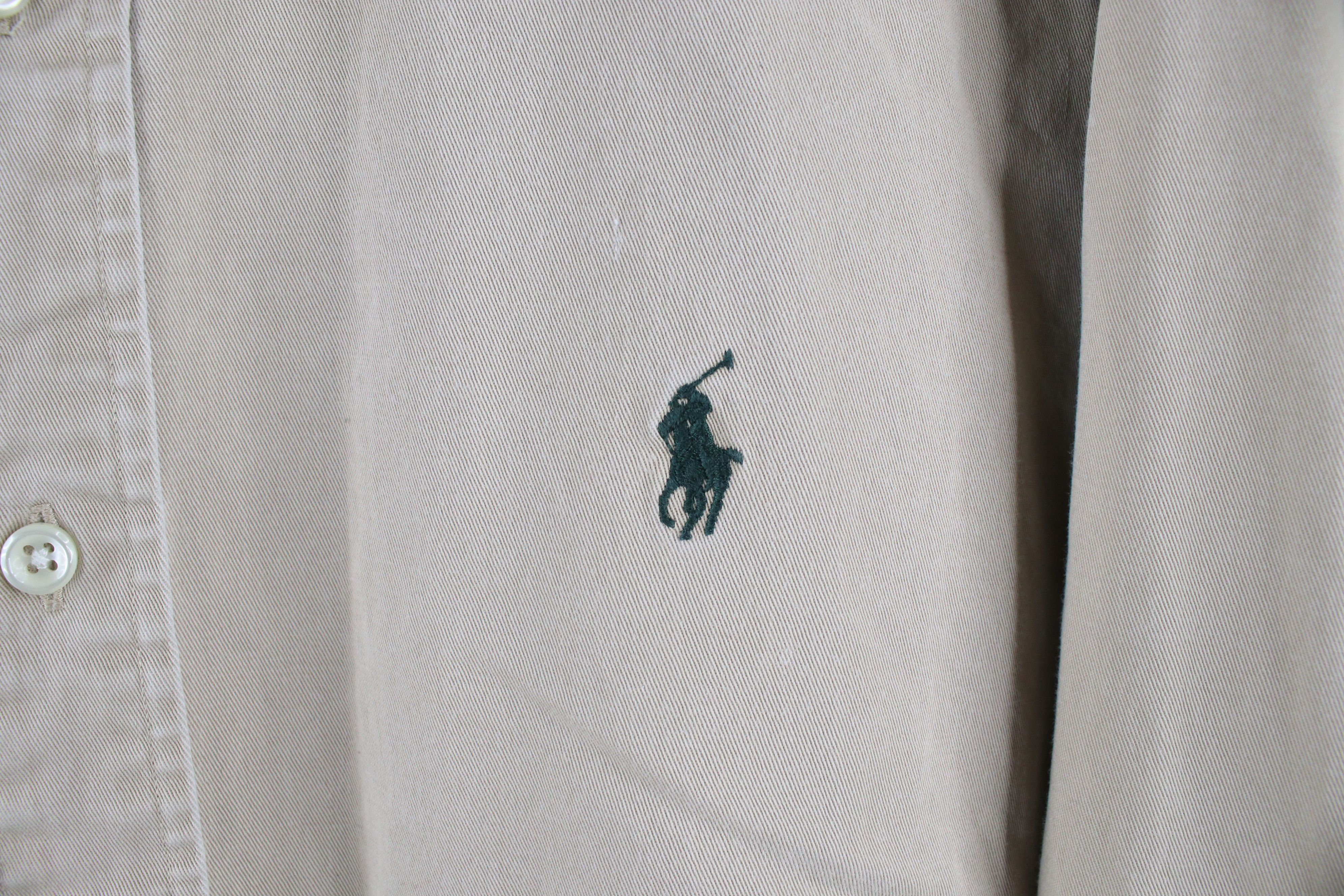 Ralph Lauren × Vintage Vintage 90s Ralph Lauren Collared Button Down Shirt Beige Size US XL / EU 56 / 4 - 4 Thumbnail