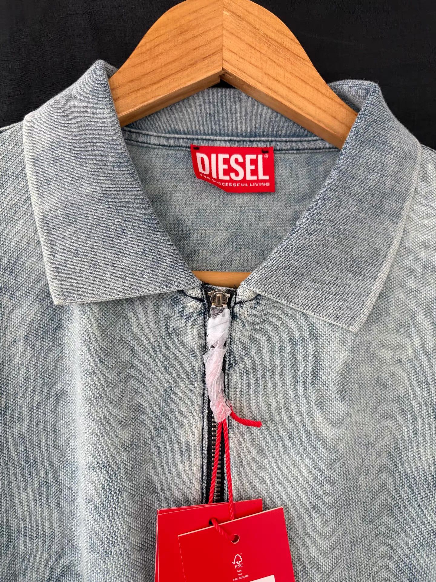 Diesel Diesel Men's Washed Denim Tone Polo Shirt Ｑ21 Size US M / EU 48-50 / 2 - 4 Thumbnail