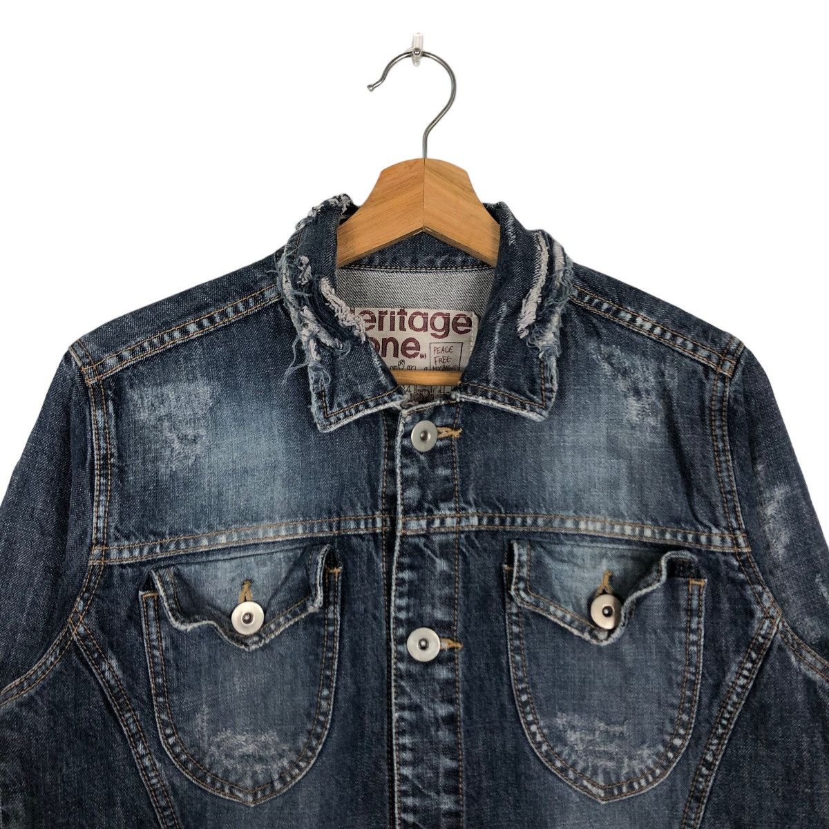 Japanese Brand 🔥Rare Distressed Denim Jacket Punk Design Herritage Stone Size US M / EU 48-50 / 2 - 3 Thumbnail