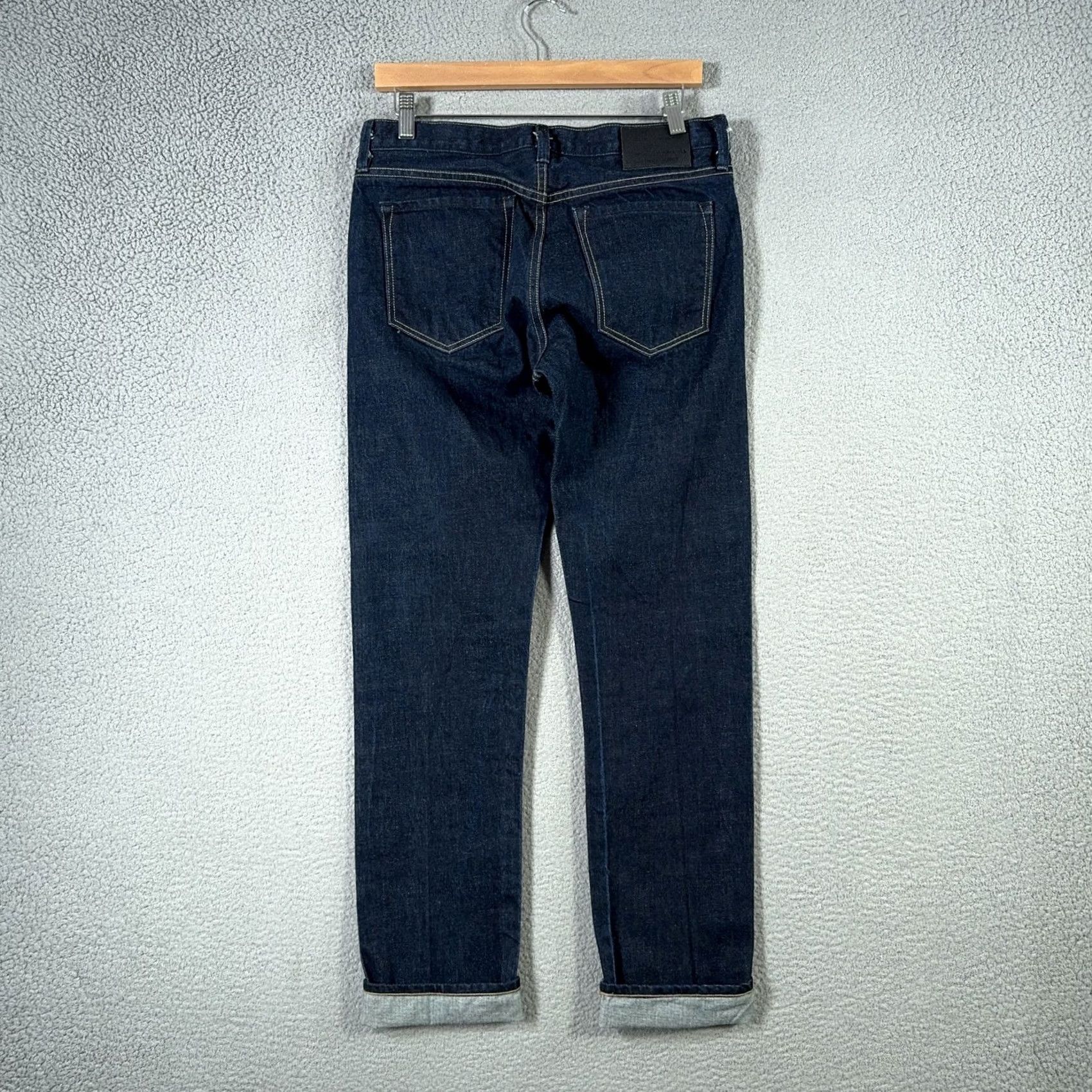 Denime Rogan Puck Jeans Mens 30x32 Blue Denim Selvedge USA Made Classic Fit Narrow Leg Straight Ins 100% Cotton Button Zip Pockets Size US 30 / EU 46 - 2 Thumbnail