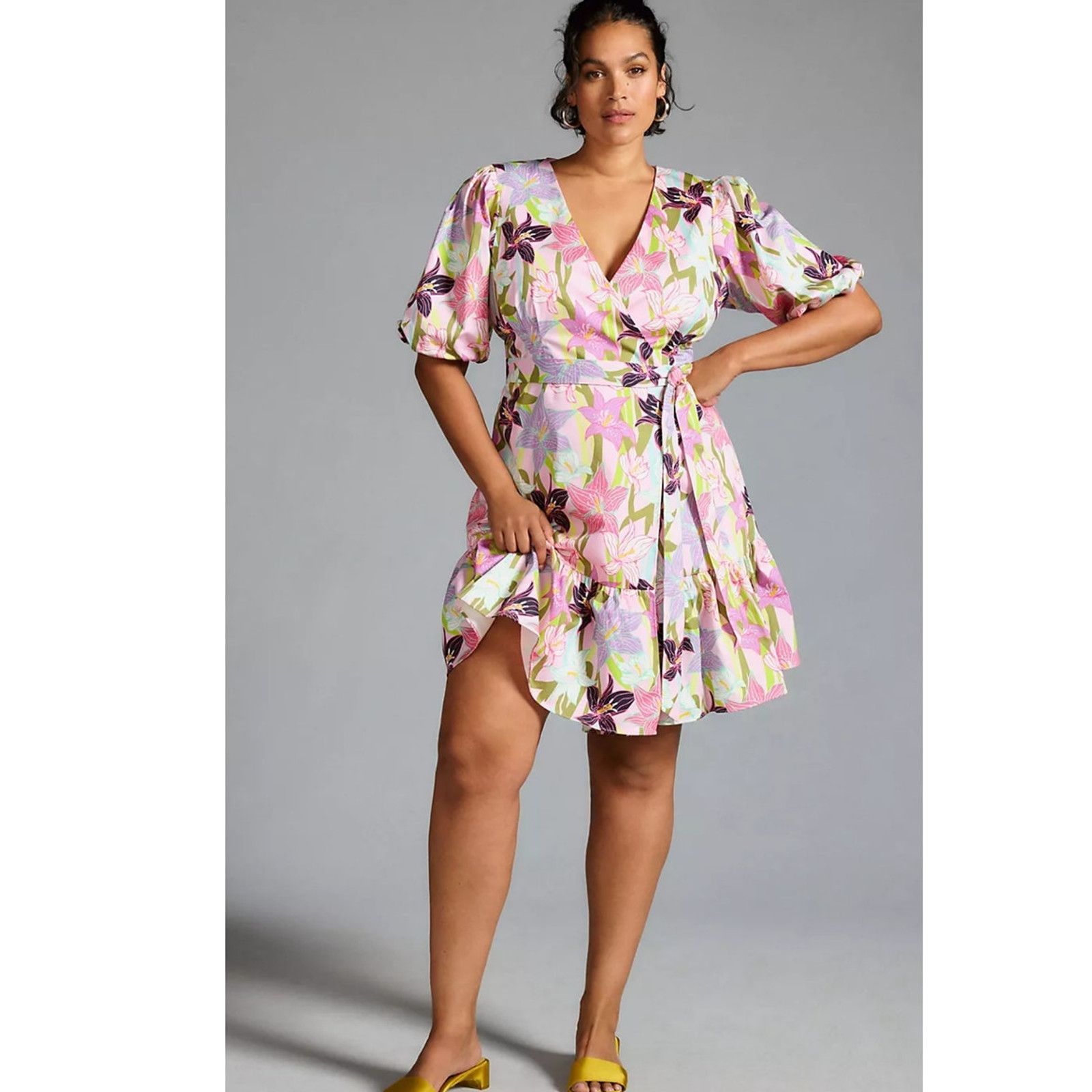 Anthropologie NWT Anthropologie Hutch Puff-Sleeve Wrap Dress $178 XSP Pink Size XS / US 0-2 / IT 36-38 - 3 Thumbnail