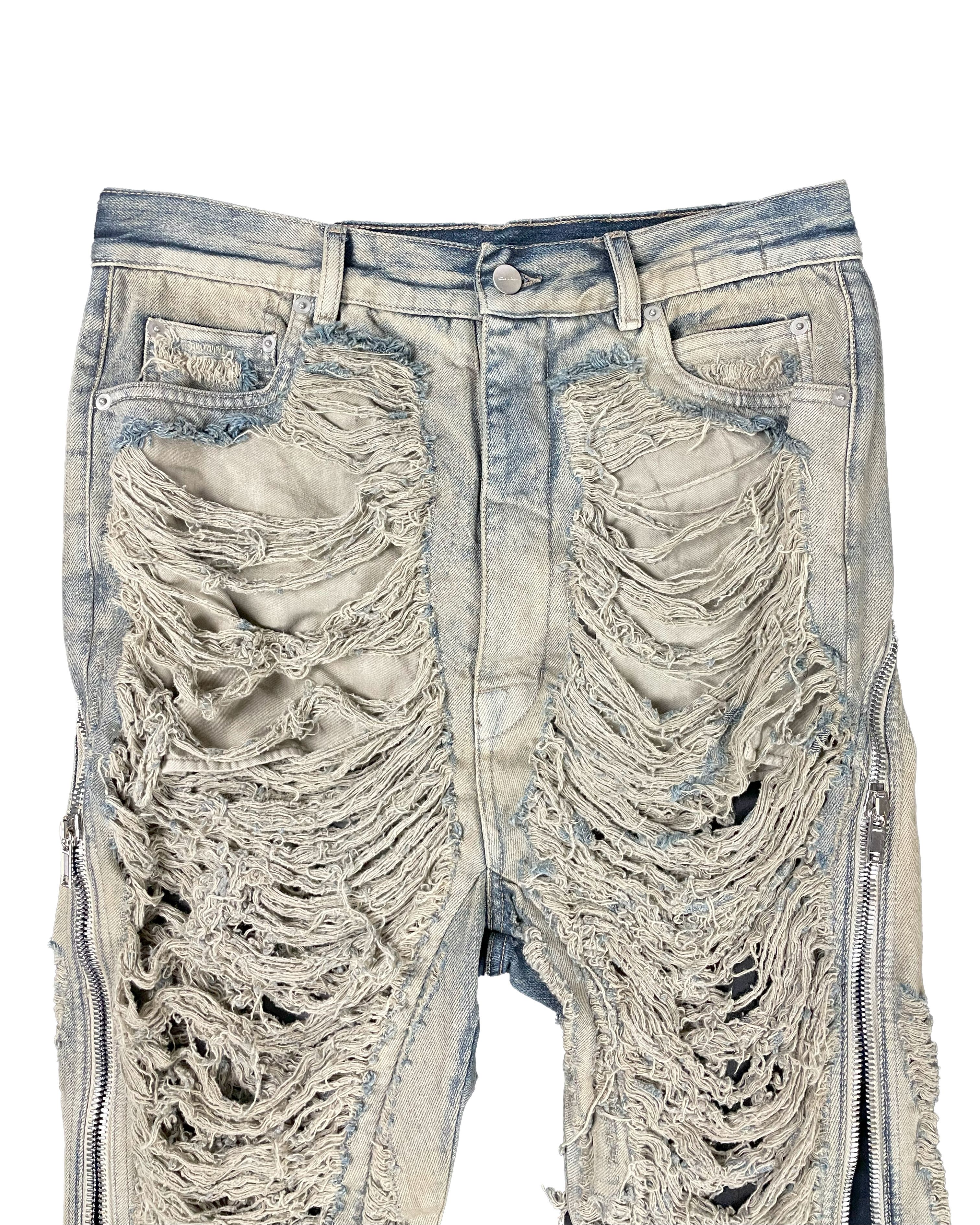Rick Owens RUNWAY SHREDDED BOLAN BANANA DENIM FW23 LUXOR Size US 31 - 4 Thumbnail