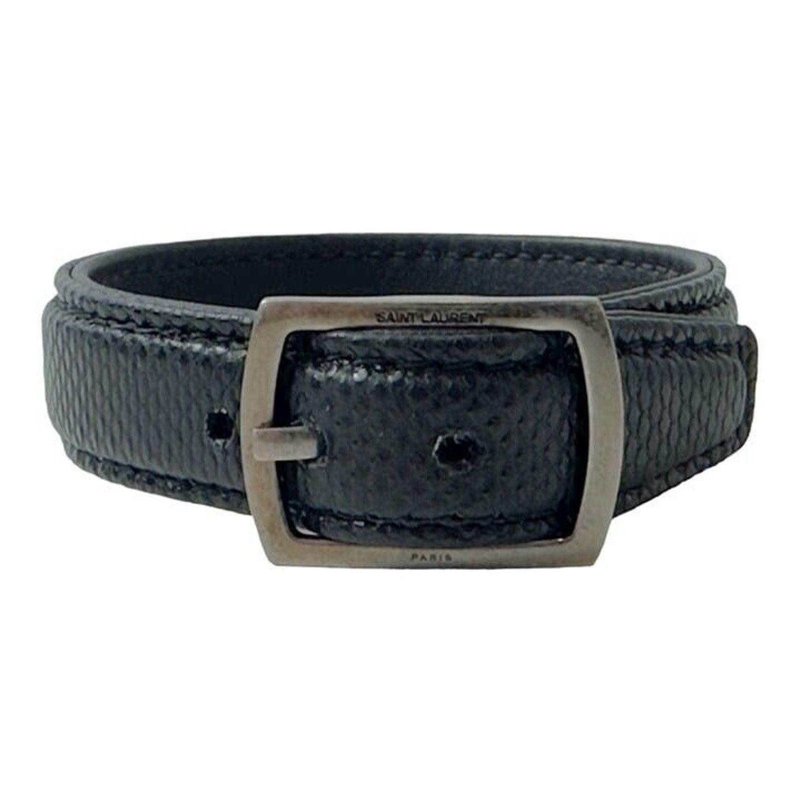 Saint Laurent Paris Saint Laurent Snake Embossed Black Leather Bracelet Size ONE SIZE - 1 Thumbnail
