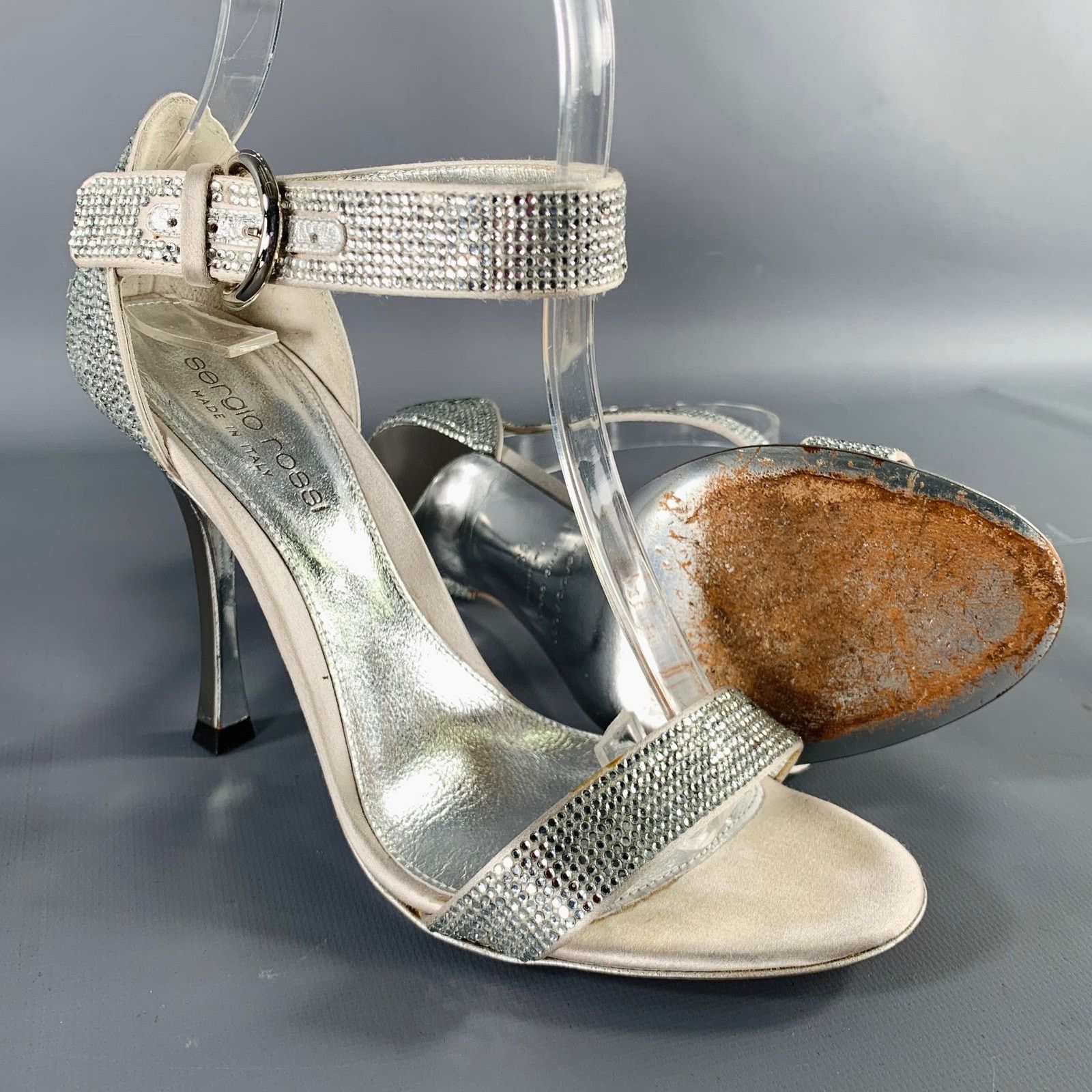 Sergio Rossi SERGIO ROSSI Size 5.5 Silver Grey Silk Ankle Strap Sandals Size US 5.5 / IT 35.5 - 5 Thumbnail
