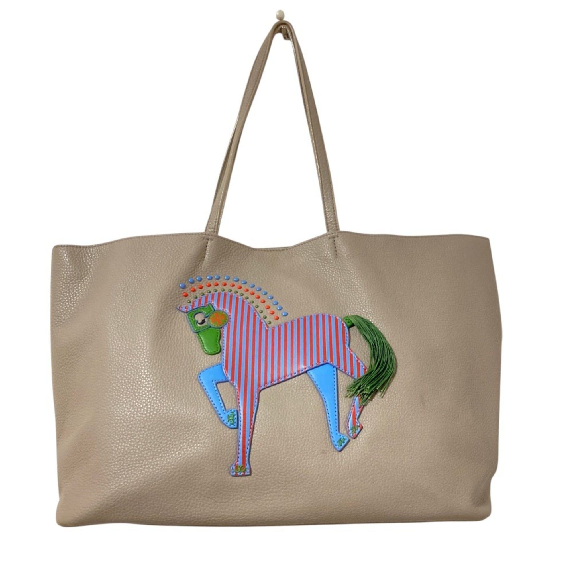 Tory Burch TORY BURCH Leather Horse Tote Bag, Gray, Women's Size ONE SIZE - 1 Thumbnail